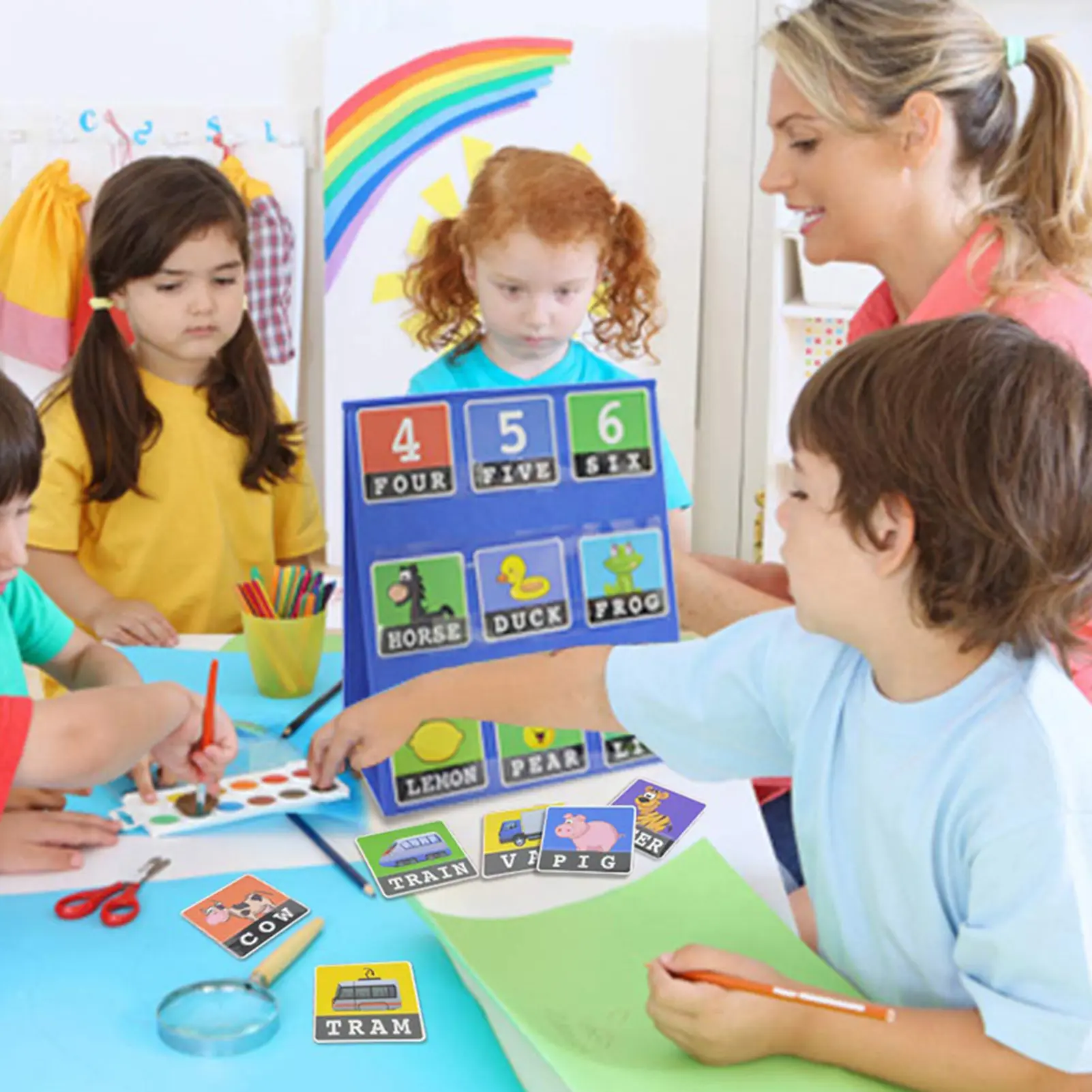 New Arrival Double-sided Self-standing Foladble Desktop Pocket Chart for Classroom Home Teaching Kids Children Educational Tools