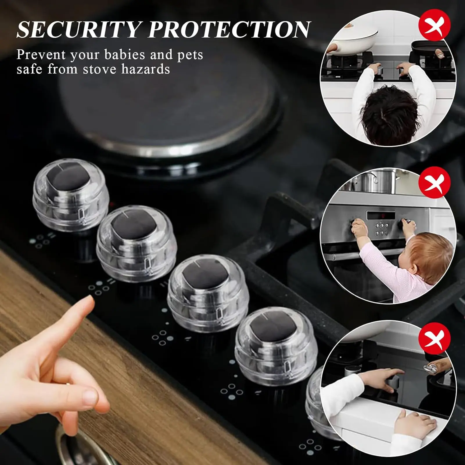 4/8pcs Stove Knob Cover Clear Black Universal Size Gas Knob Covers Knob Covers Prevent Kids & Pets from Turning on Stoves