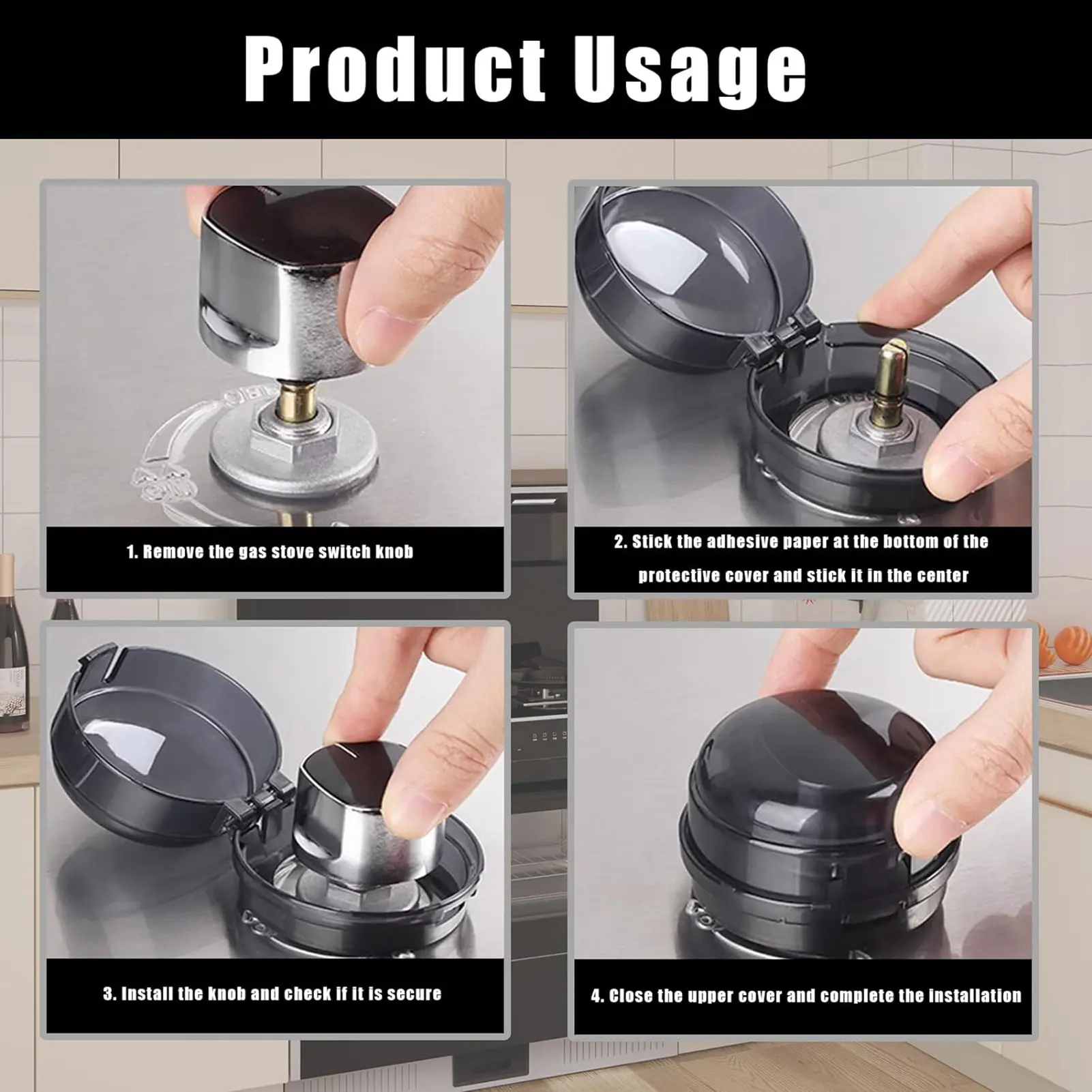 4/8pcs Stove Knob Cover Clear Black Universal Size Gas Knob Covers Knob Covers Prevent Kids & Pets from Turning on Stoves