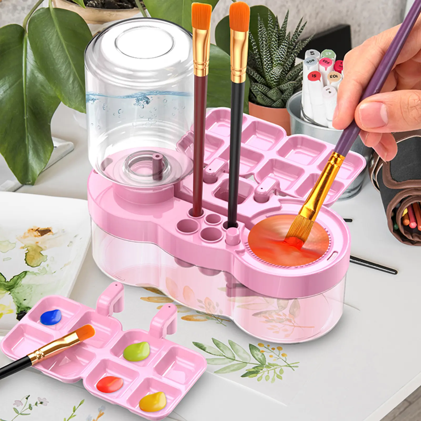 4 in 1 Paint Brush Cleaner Tools Multifunctional Palette Brush Rinser Tool for Artist Beginner Kids Painting Accessories