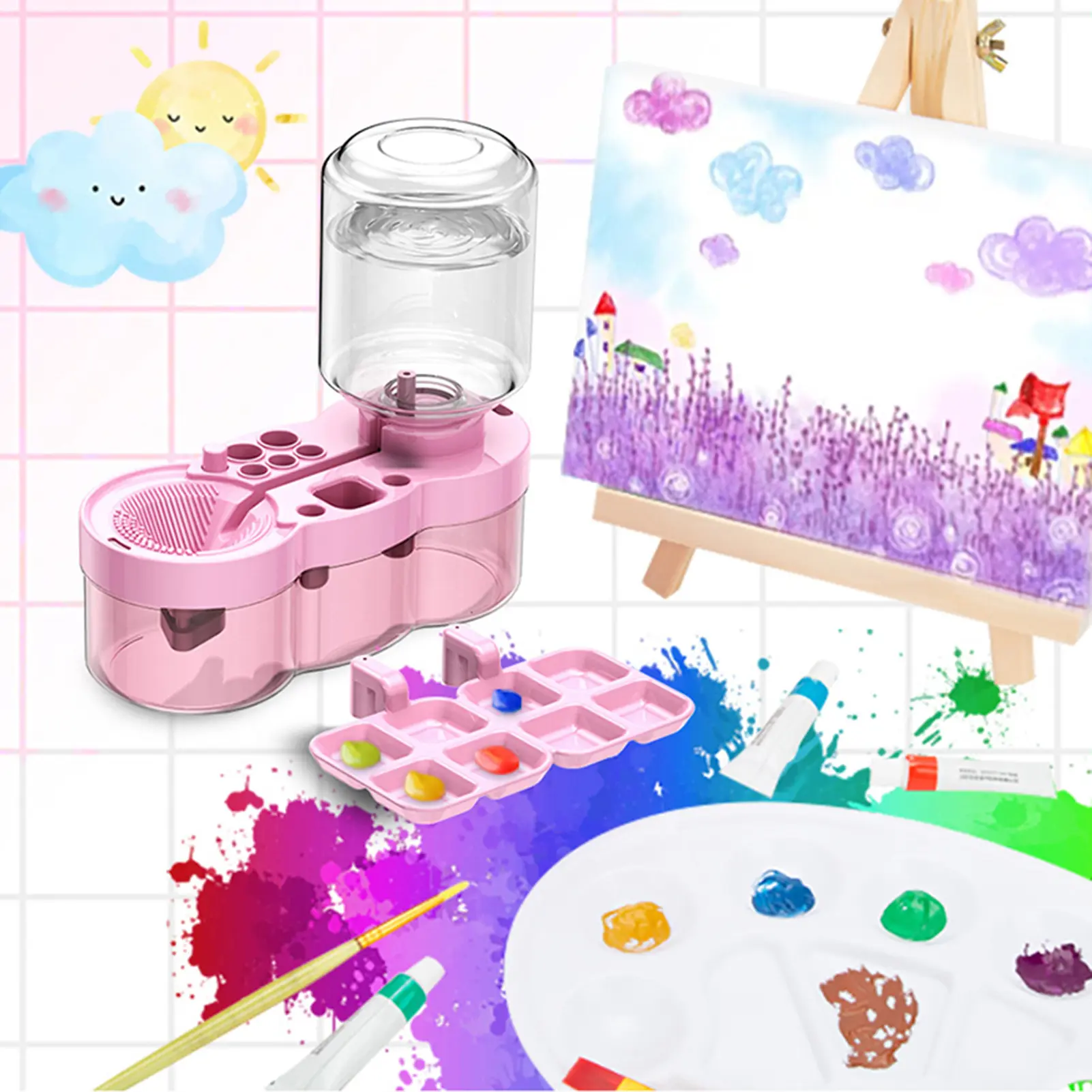 4 in 1 Paint Brush Cleaner Tools Multifunctional Palette Brush Rinser Tool for Artist Beginner Kids Painting Accessories