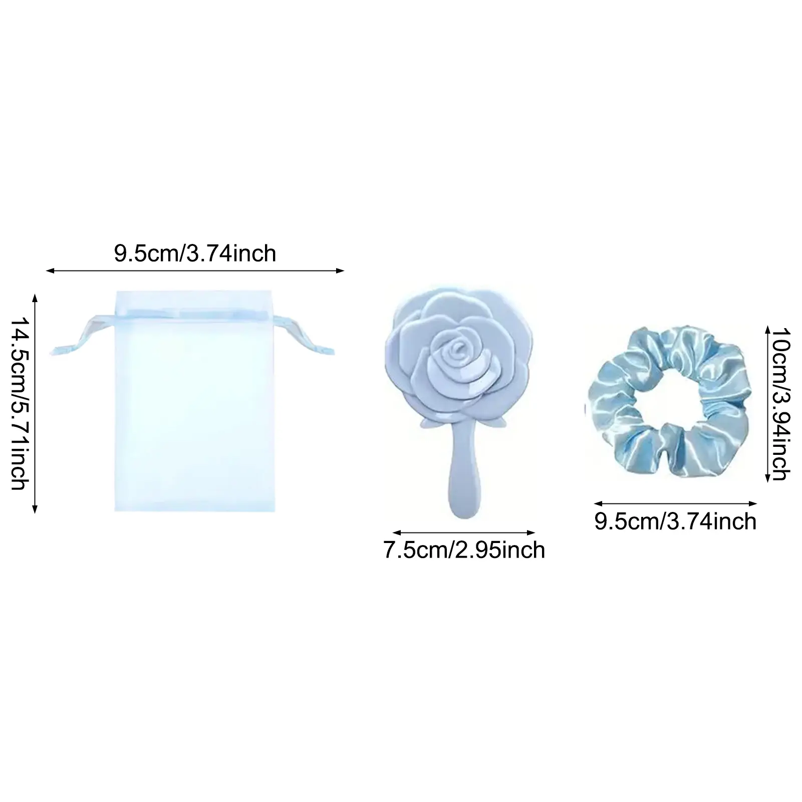 Retro Rose Makeup Mirror Makeup Portable Hand-held Small Mirror Hair Band Storage Bag Shape Storage Set -15-piece Girl Gift