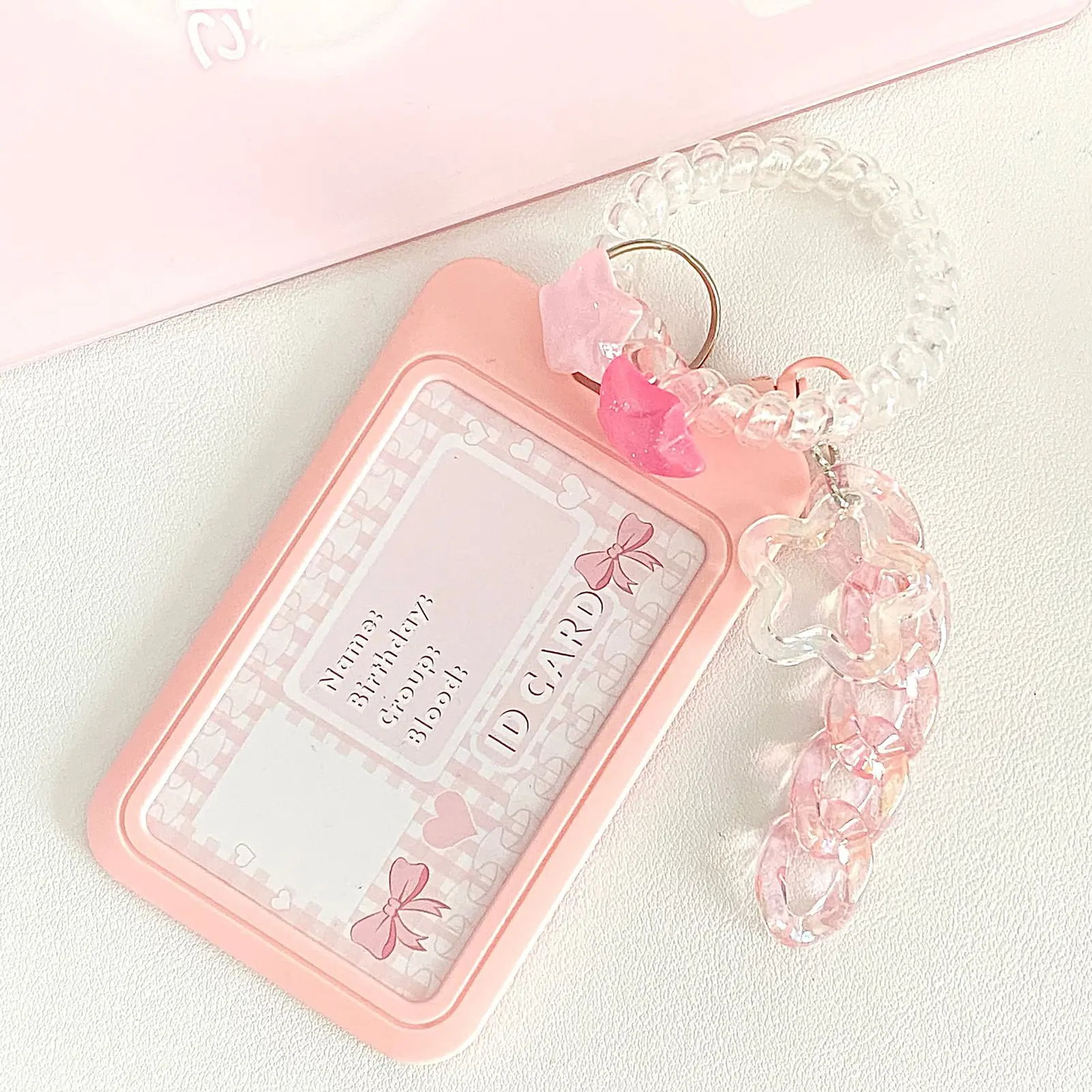 Blue Women's Cute Card Cover Holder Flash Pink Love Gradient Cool Card Star Pendant Keychain Bus Student Id Card Holder Case