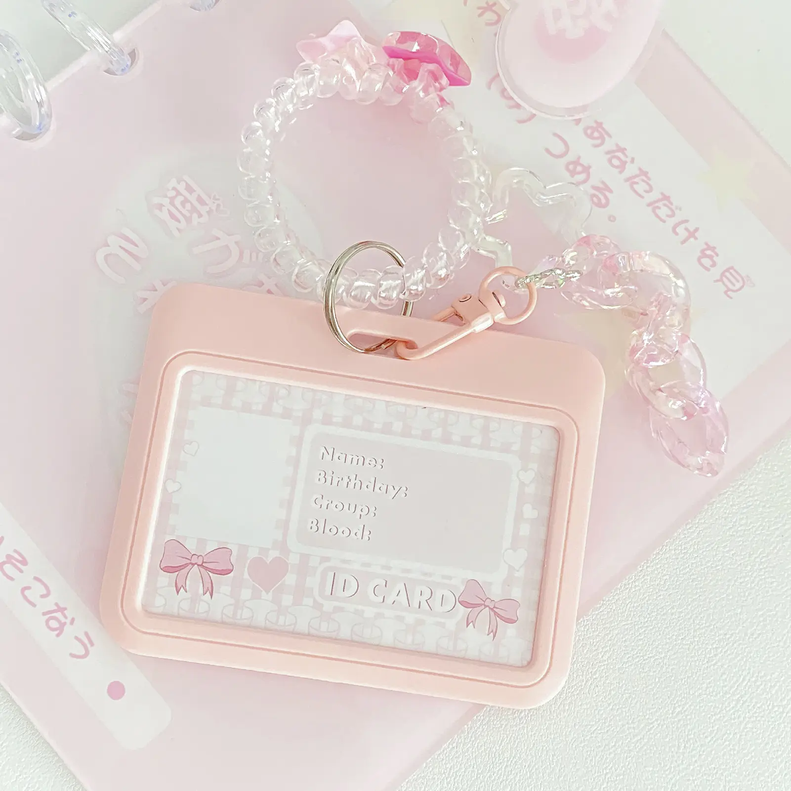 Blue Women's Cute Card Cover Holder Flash Pink Love Gradient Cool Card Star Pendant Keychain Bus Student Id Card Holder Case
