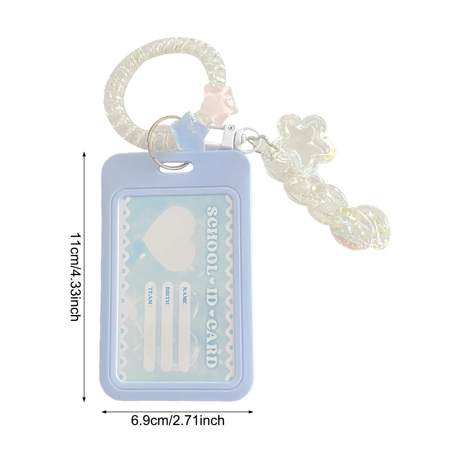 Blue Women's Cute Card Cover Holder Flash Pink Love Gradient Cool Card Star Pendant Keychain Bus Student Id Card Holder Case