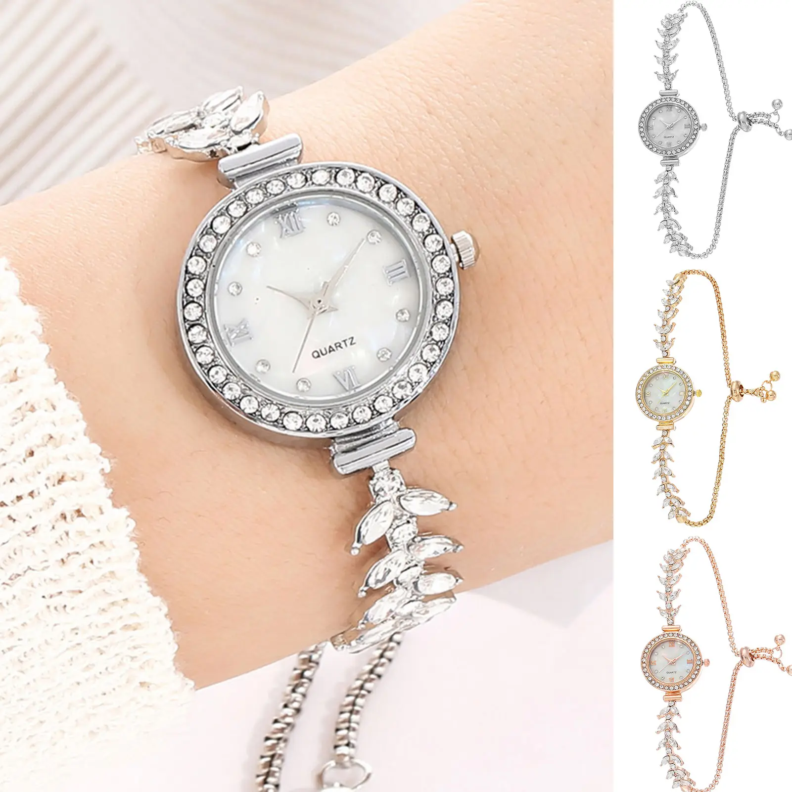 Women's Diamand Wristwatches Quartz Crystal Watch Free Adjustment Bracelet Watches for Brides Wedding Banquet Wearing