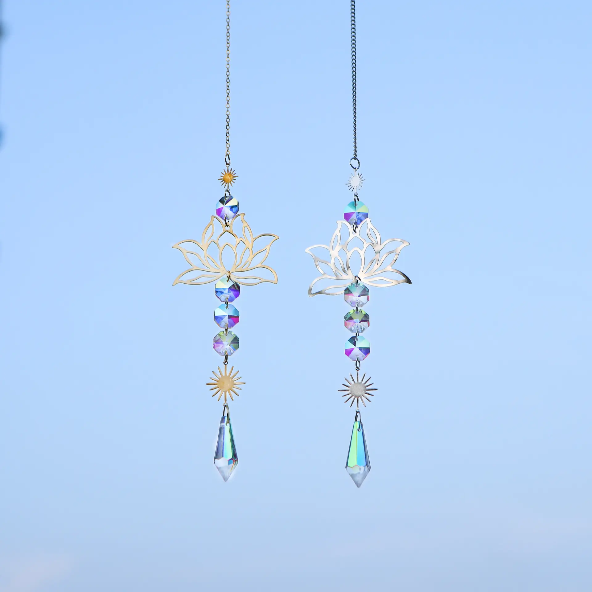Lotus Wind Chimes Hanging Stained Glass Sun Catcher Wall Outdoor Decoration Rainbow Manufacturers Hanging Ornaments Decoration