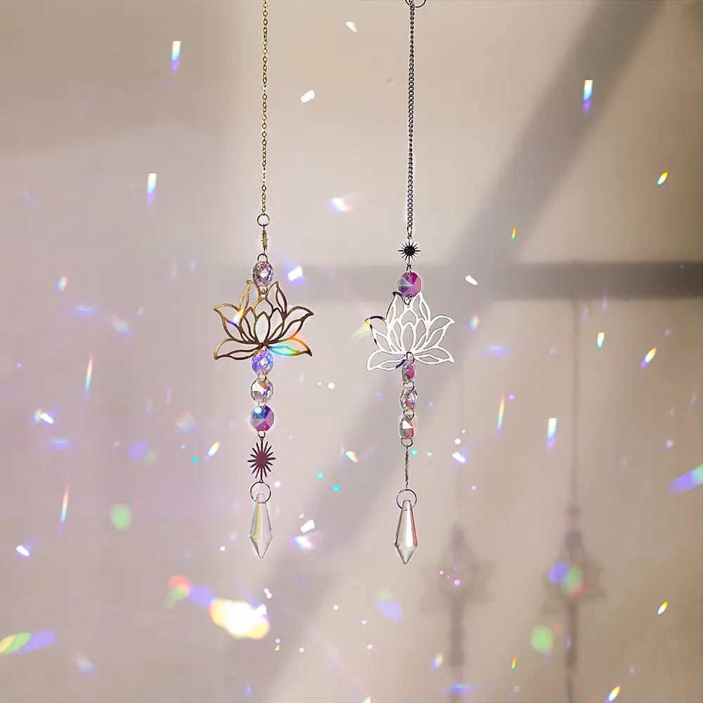 Lotus Wind Chimes Hanging Stained Glass Sun Catcher Wall Outdoor Decoration Rainbow Manufacturers Hanging Ornaments Decoration