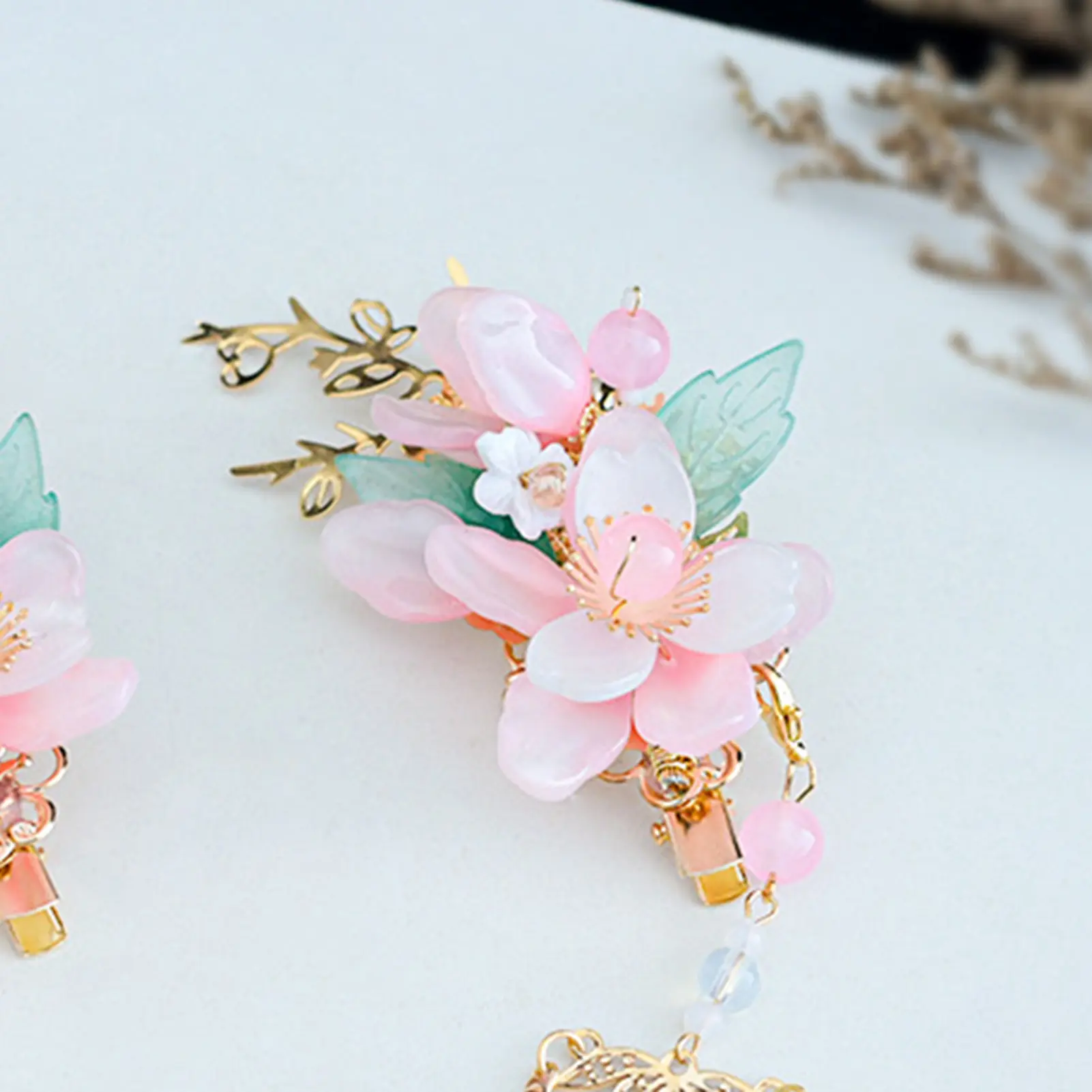 1pair Chinese Hanfu Hair Accessories Pink Flower Hairpins Vintage Dress Headwear Long Butterfly Tassels Hair Clip Noiva Jewelry