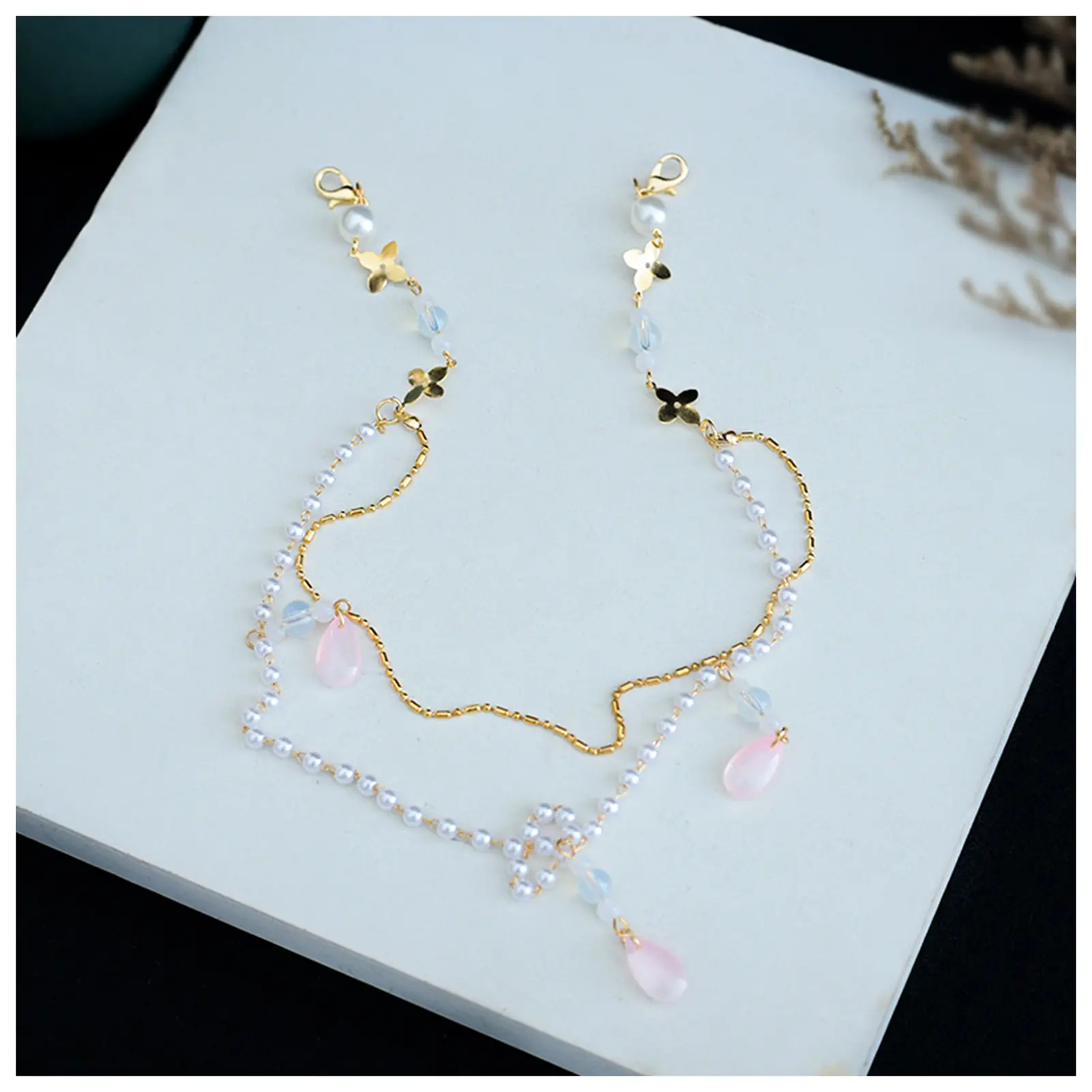 1pair Chinese Hanfu Hair Accessories Pink Flower Hairpins Vintage Dress Headwear Long Butterfly Tassels Hair Clip Noiva Jewelry