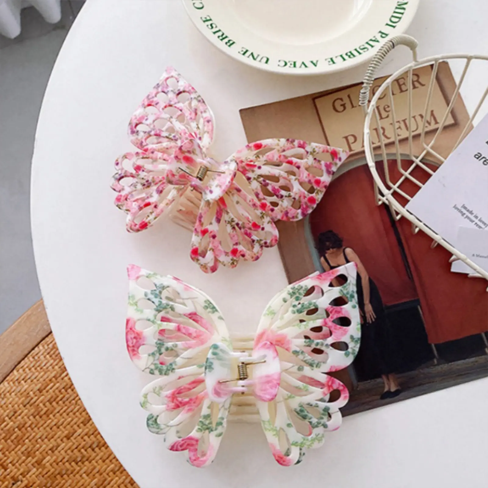 New Double Butterfly Hair Clip Hollow Print Butterfly Hair Claw Hair Clip Female Hair Clip Bath  Ponytail Hair Accessories