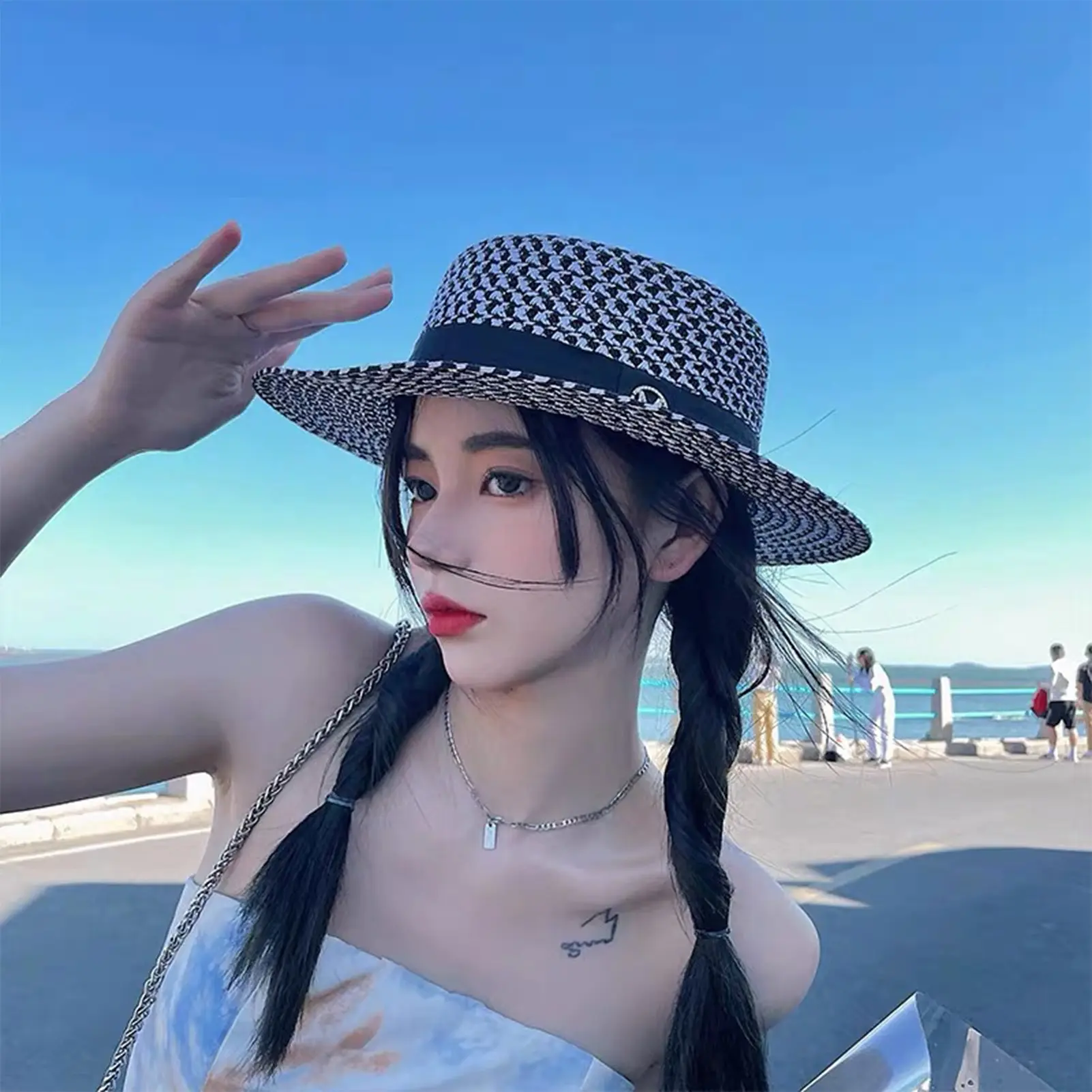 Women's Spring And Summer Top Hats Seaside Sunscreens Beach Sunhats Korean Vacation Casual Flat Hats for Vacation Beach Travel