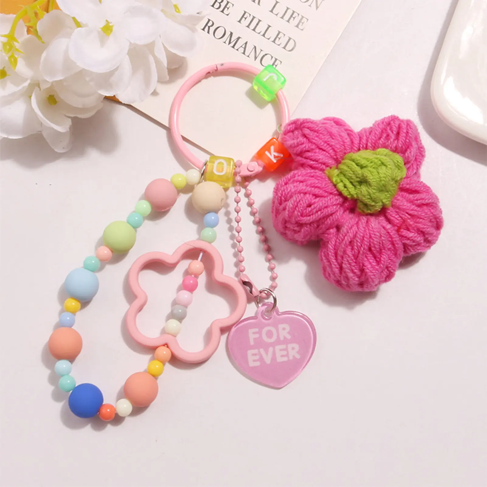 New Colorful Five-petal Flower Keychain Pendant Small Star Handmade Wool Flower Keychain Rich Bag Pendant Car Krillin Gift