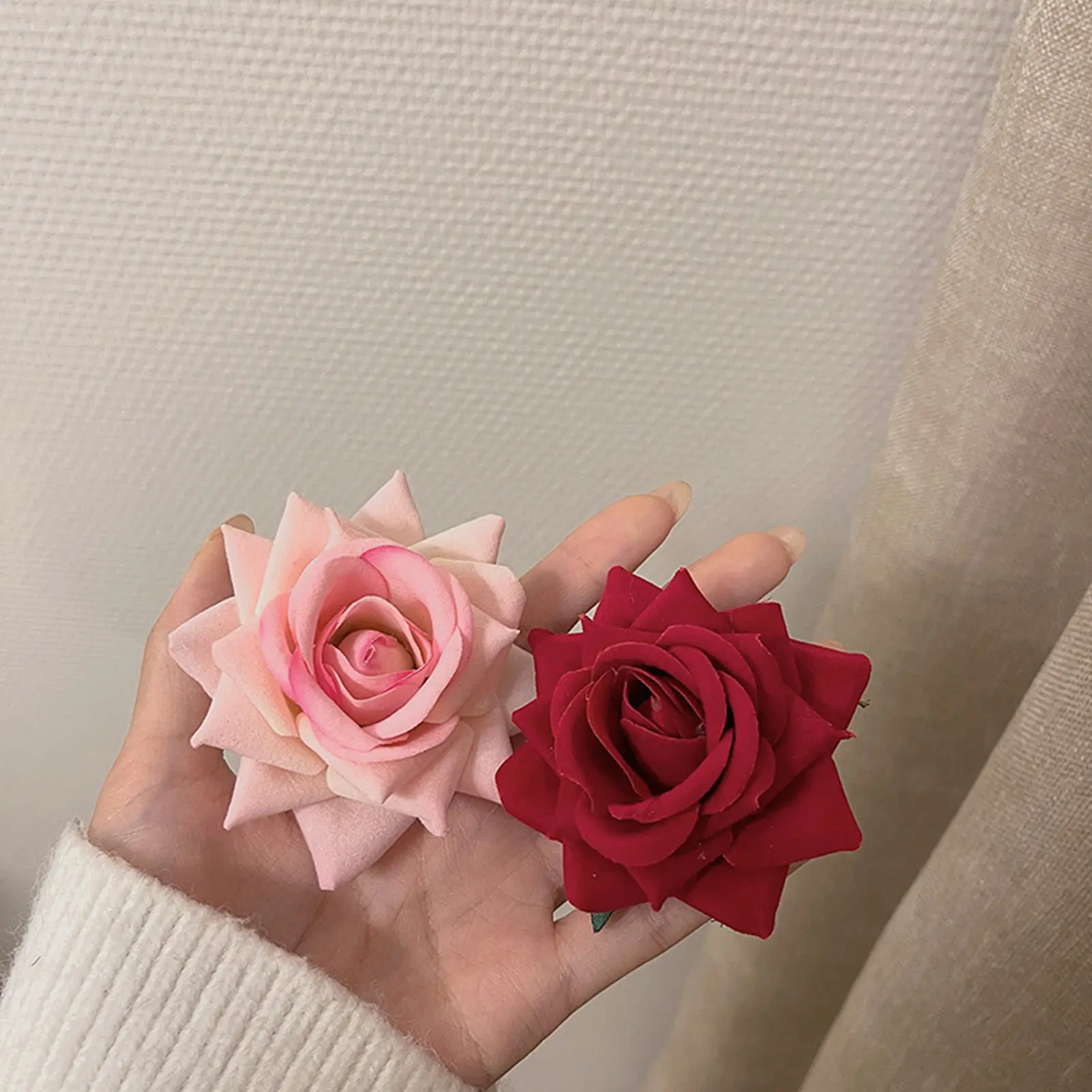 Retro Flower Hairpin Romantic Red Pink Rose Fabric Hairpin Brooch Female Korean Fashion Hairpin Wedding Hair Accessories