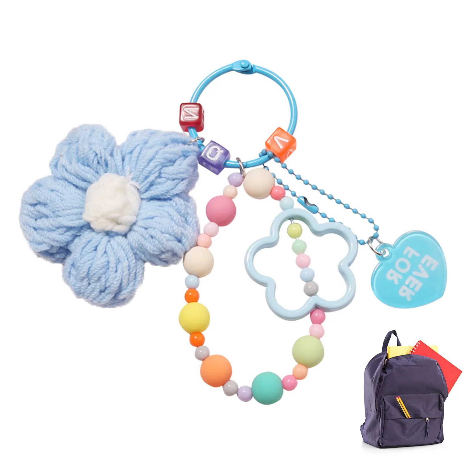 New Colorful Five-petal Flower Keychain Pendant Small Star Handmade Wool Flower Keychain Rich Bag Pendant Car Krillin Gift