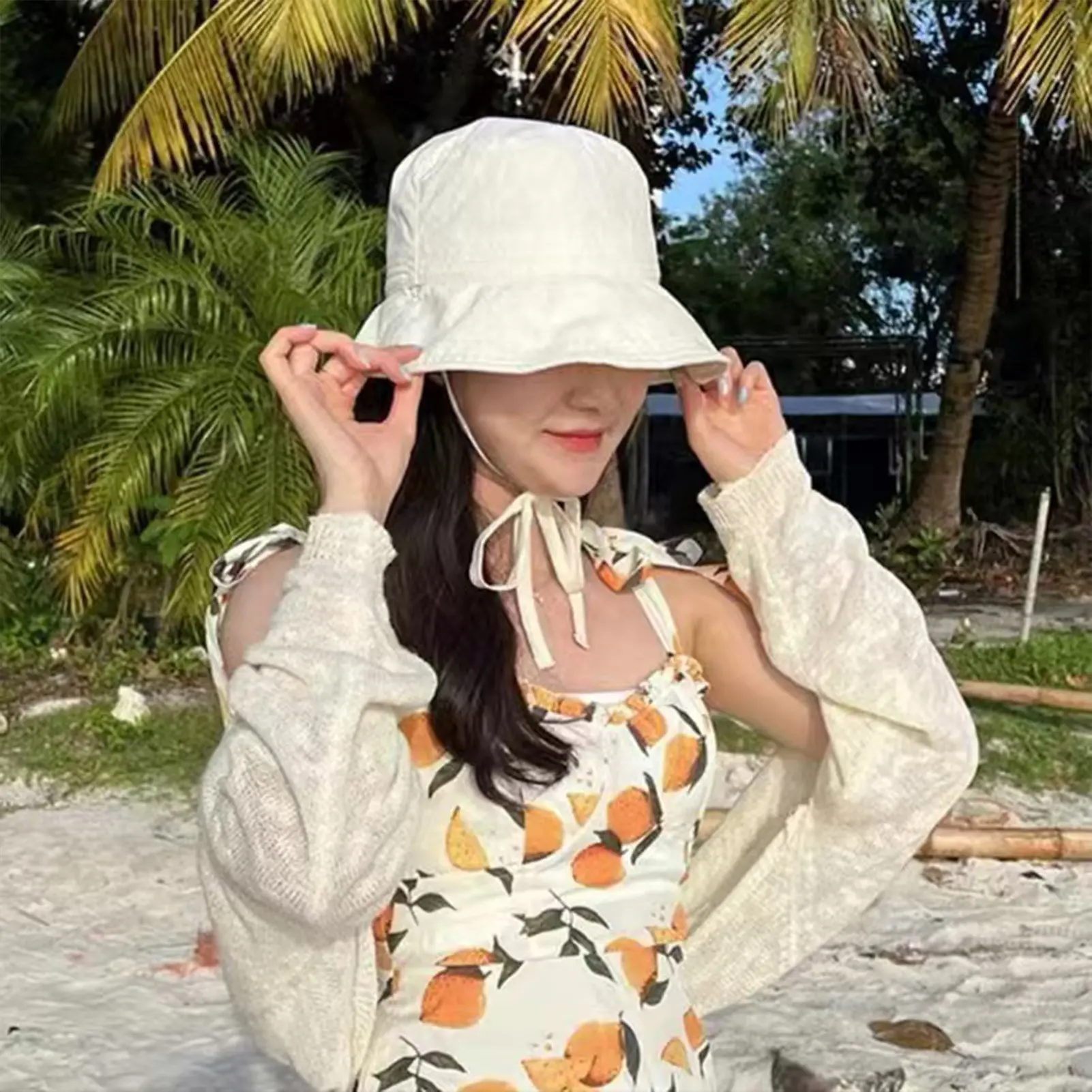 Fisherman Hat With Ties Summer Hiking Sun Bucket Caps For Women Outdoor Travel Hiking Fishing Home Office Travel Hiking