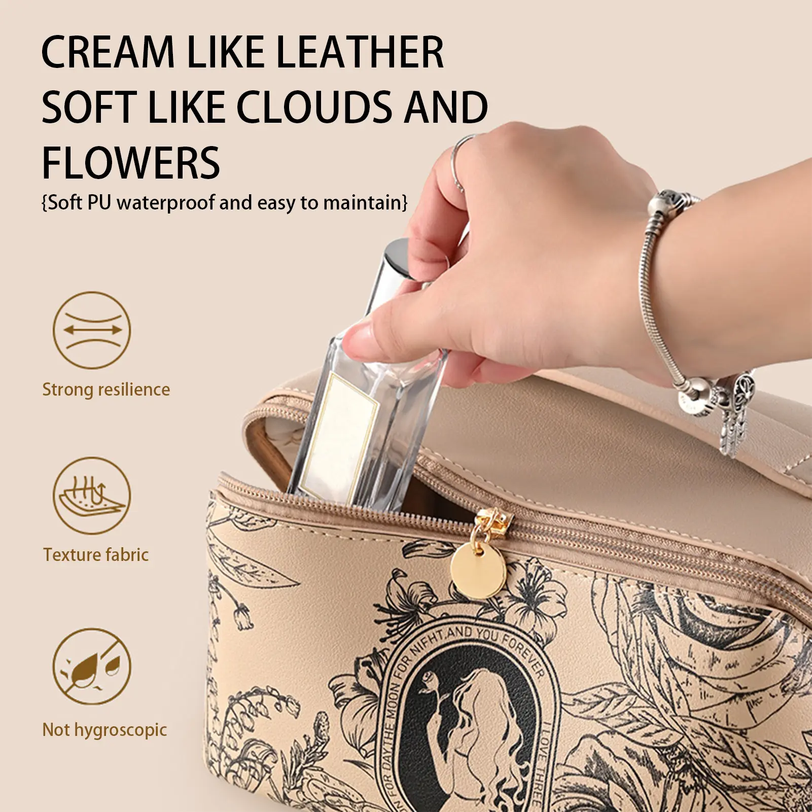Fashion Women's Cosmetic Bags PU Waterproof Makeup Bag Large Capacity Handheld Stylish Pillow Bag Travel Toiletry Bag