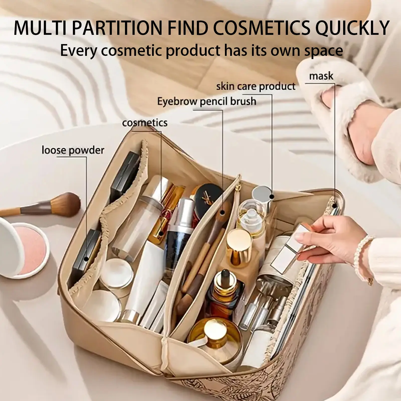 Fashion Women's Cosmetic Bags PU Waterproof Makeup Bag Large Capacity Handheld Stylish Pillow Bag Travel Toiletry Bag