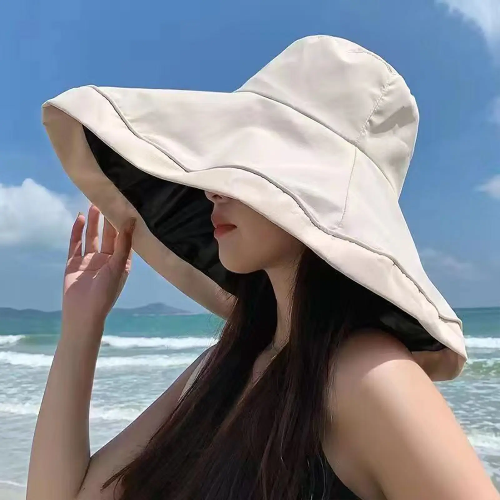 Extra Wide Brim Sun Hat Women Summer Beach 13cm Large Brim With Styling Aluminum Wire Sun Hat With Cover Uv Block Ladies Summer