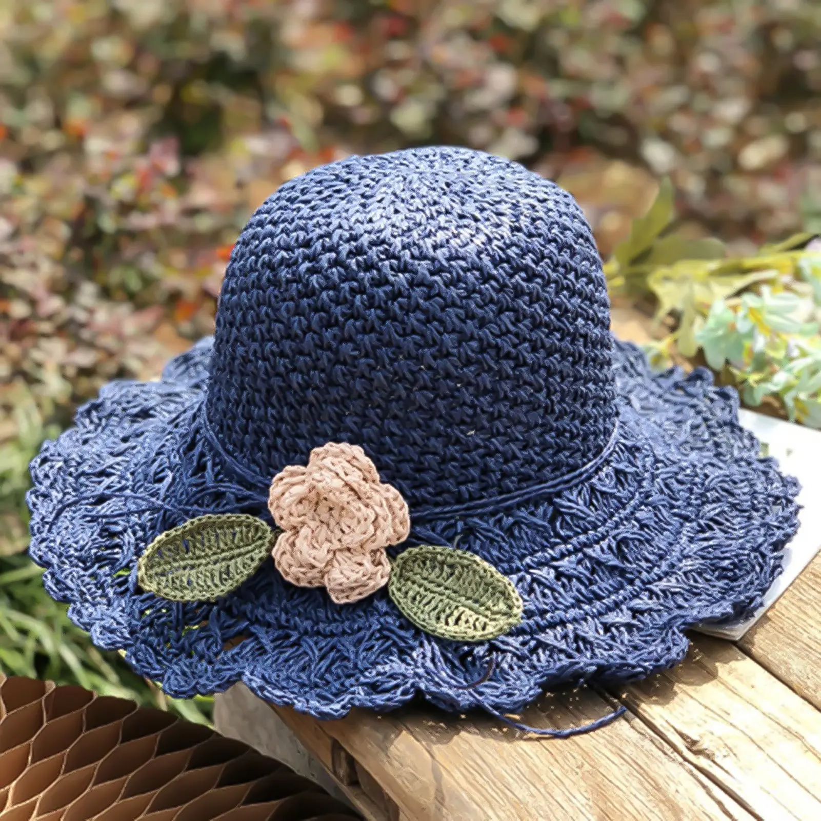Women's Summer Sun Hat Wide Brim Elegant Crochet Straw Hat Fresh Holiday Seaside Beach Hat for Outdoor Sports Hiking Travel