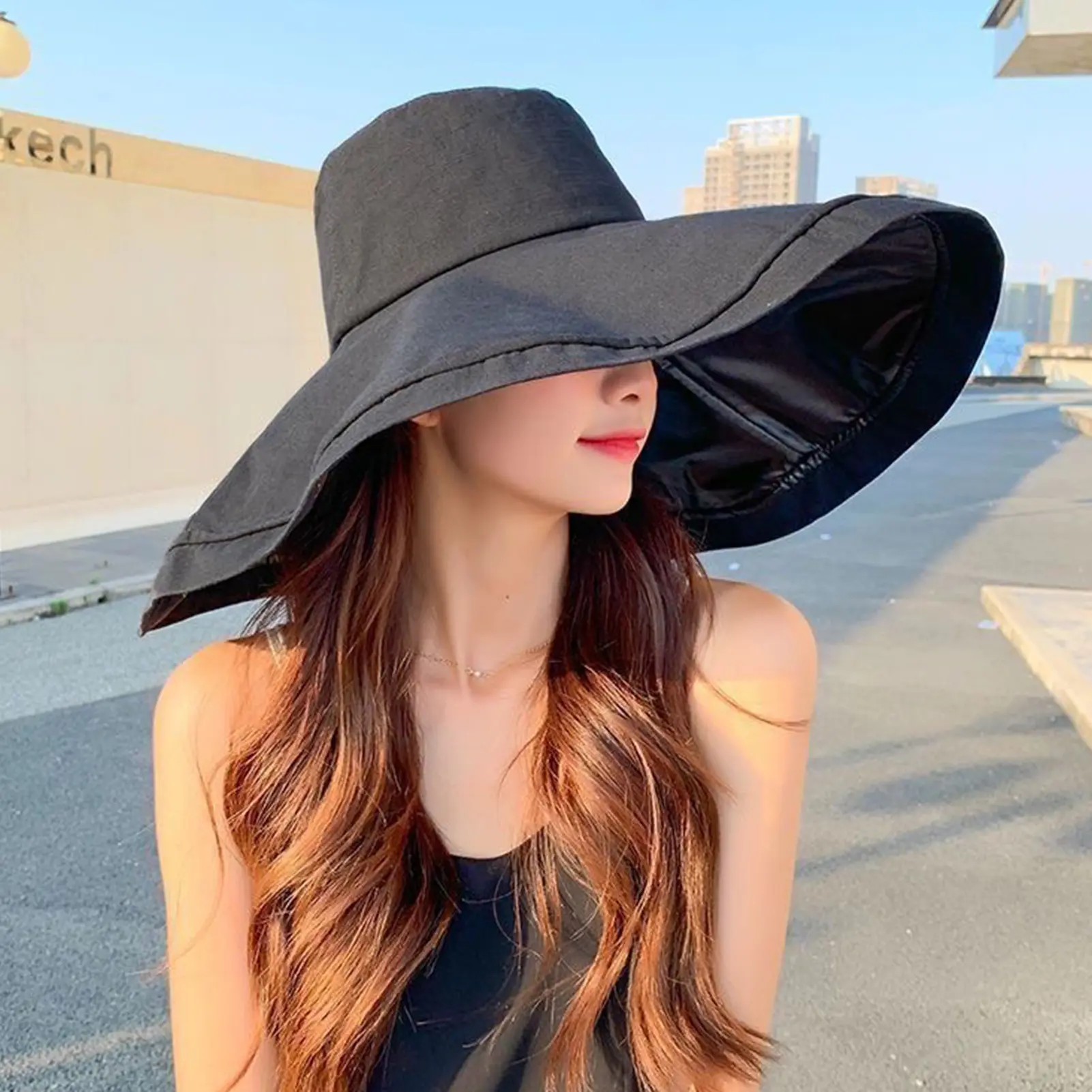 Extra Wide Brim Sun Hat Women Summer Beach 13cm Large Brim With Styling Aluminum Wire Sun Hat With Cover Uv Block Ladies Summer