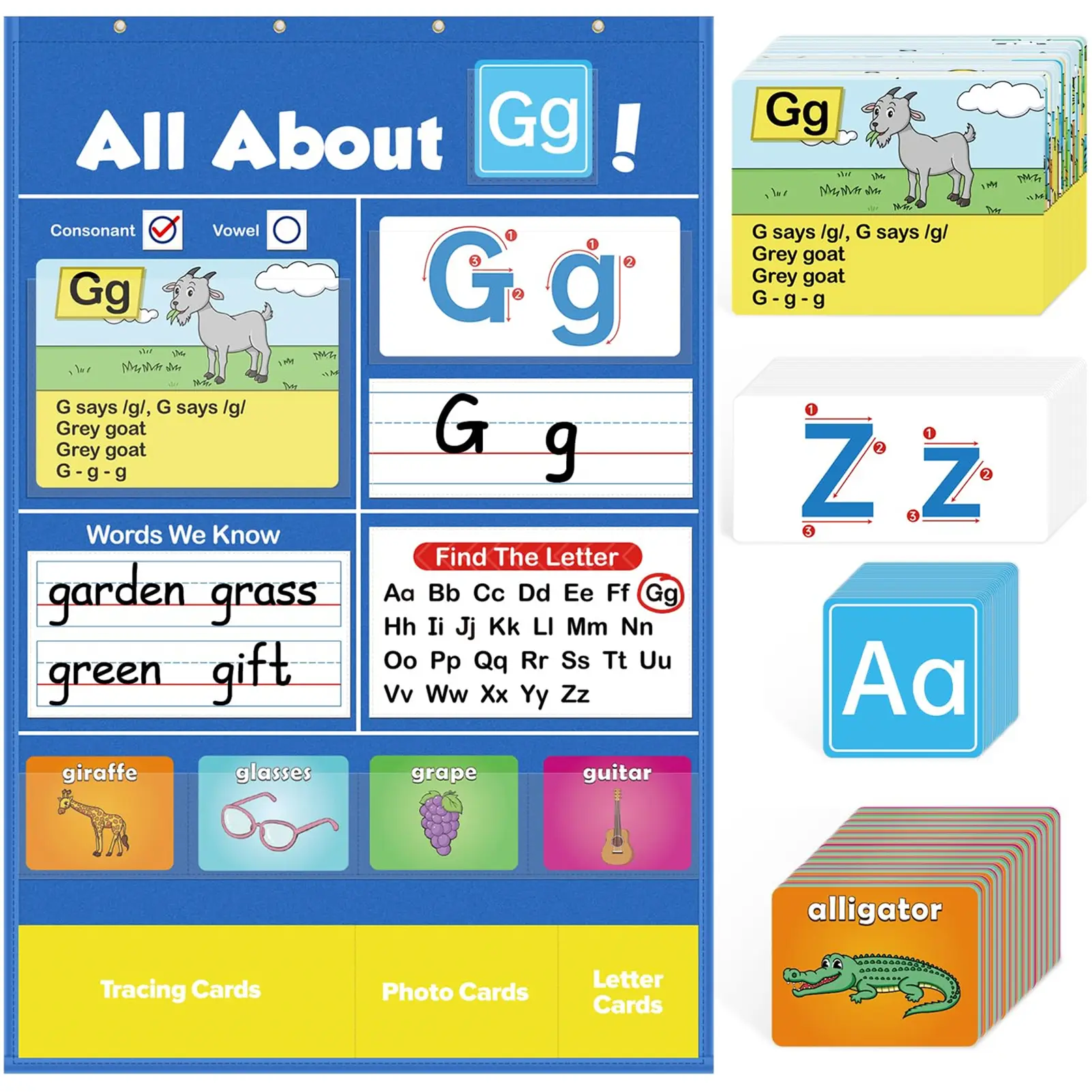 Alphabet Interactive  Learning Pocket Sleeve Chart Reusable Letter Learning Chart or Early Childhood Education Kids Classroom