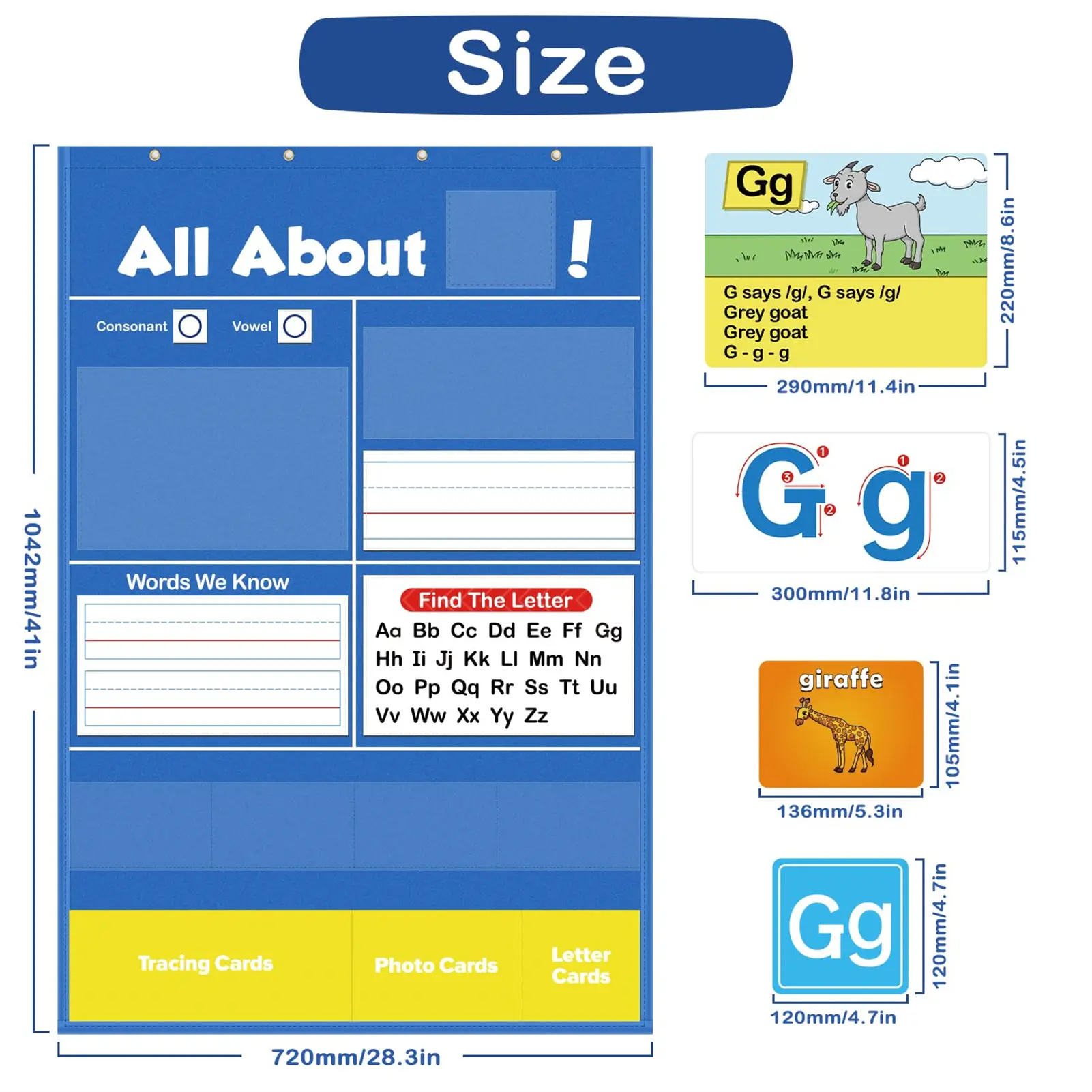Alphabet Interactive  Learning Pocket Sleeve Chart Reusable Letter Learning Chart or Early Childhood Education Kids Classroom
