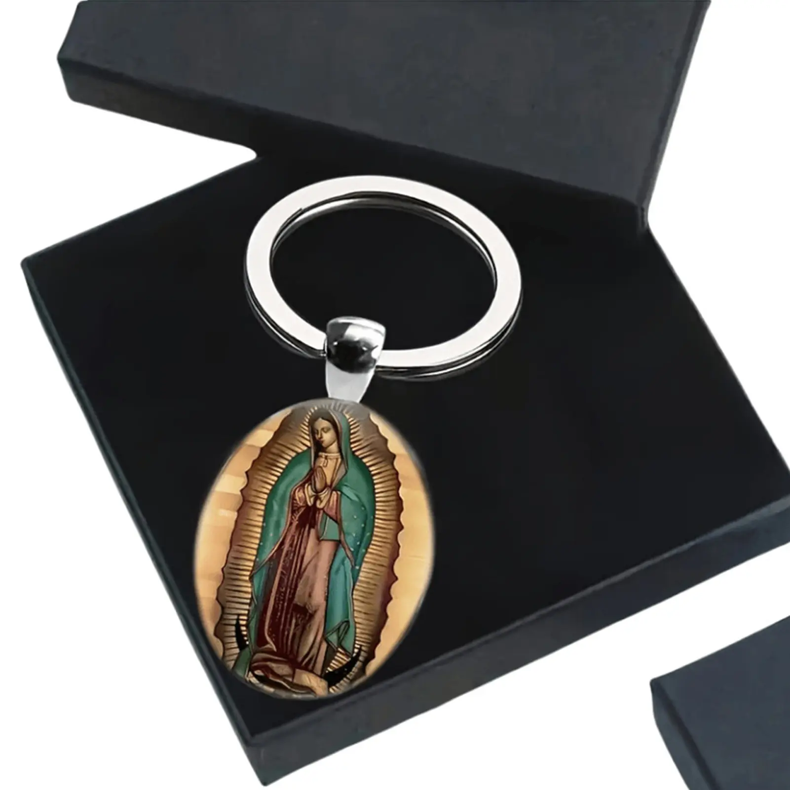 2025 Best Virgin Mary Keychain Glass Dome Retro Style Flat Alloy Key Chain Pendant Behind The Dome Durable And Convenien