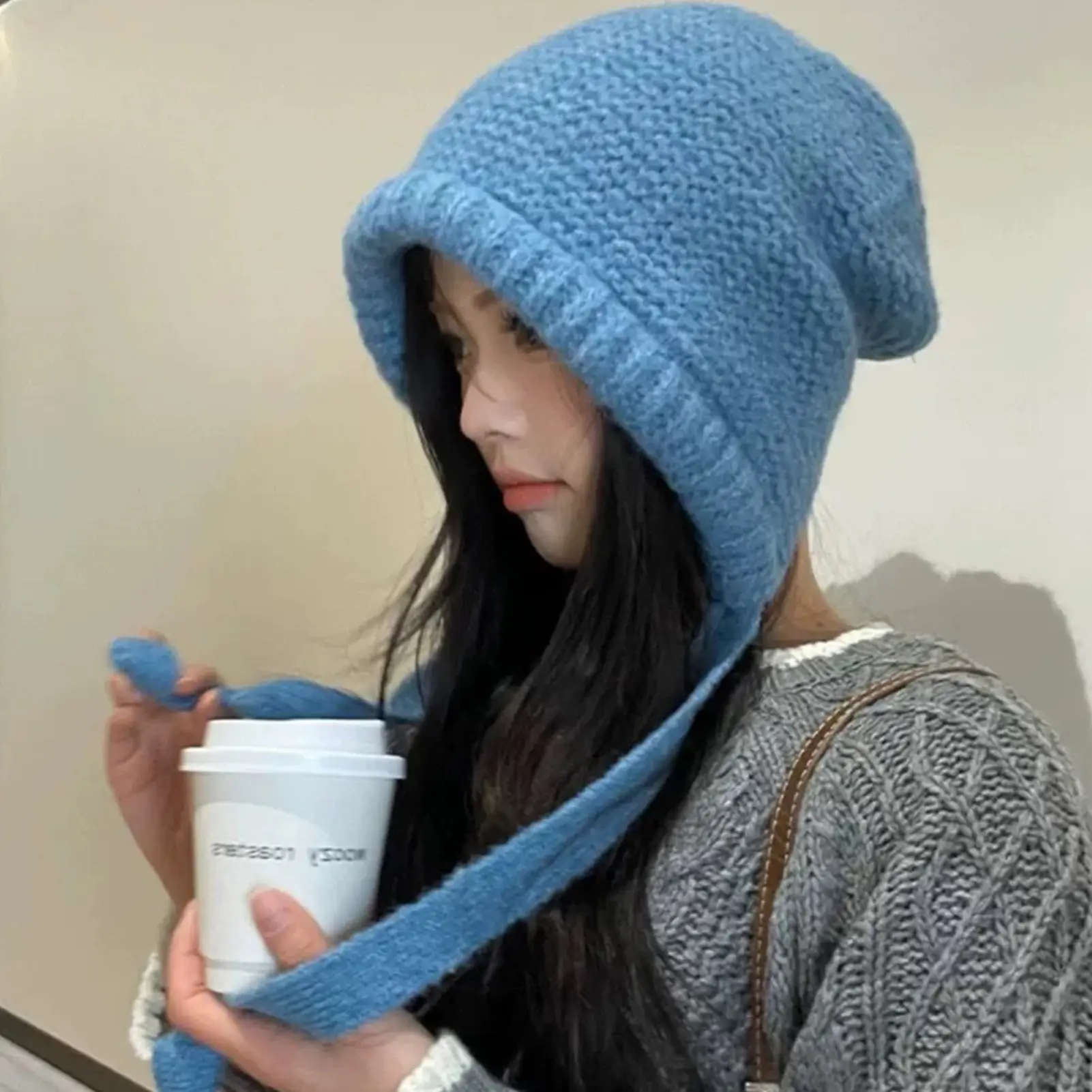 Korean Style Knitted Beanie Hat For Women‘s Adjustable Bow Tie Lazy Style Winter Warm Soft Stretchy Headwear Fashion Windproof