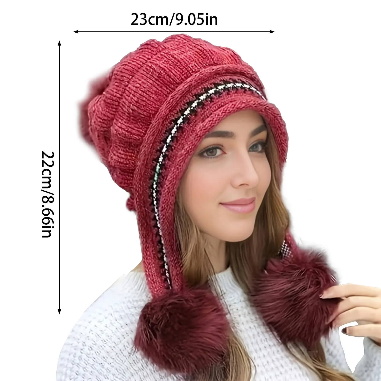 Soft Winter Warm Fur Hat Fleece Lined Earflap Hat For Women Knitted Beanie Casual Slouchy Thick Thermal Cap For Cold Weather