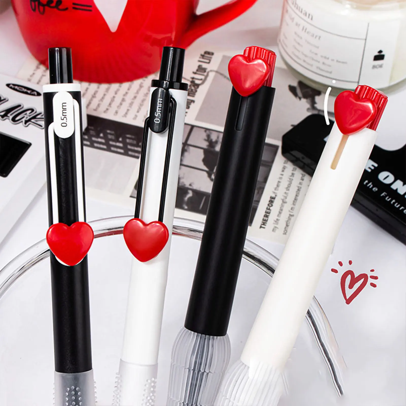 4pcs Love Series Ins Korean-style 0.5mm Black Ink Press Pen Quick Drying And Smooth Pressing Sweet And Lovely Gel Pen Stationery