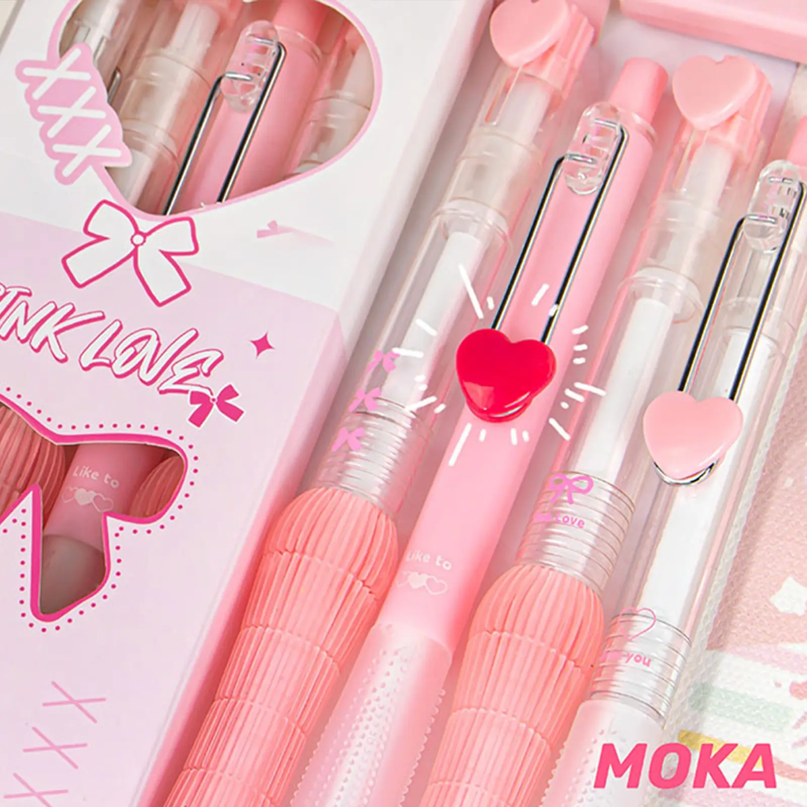 4pcs Love Series Ins Korean-style 0.5mm Black Ink Press Pen Quick Drying And Smooth Pressing Sweet And Lovely Gel Pen Stationery