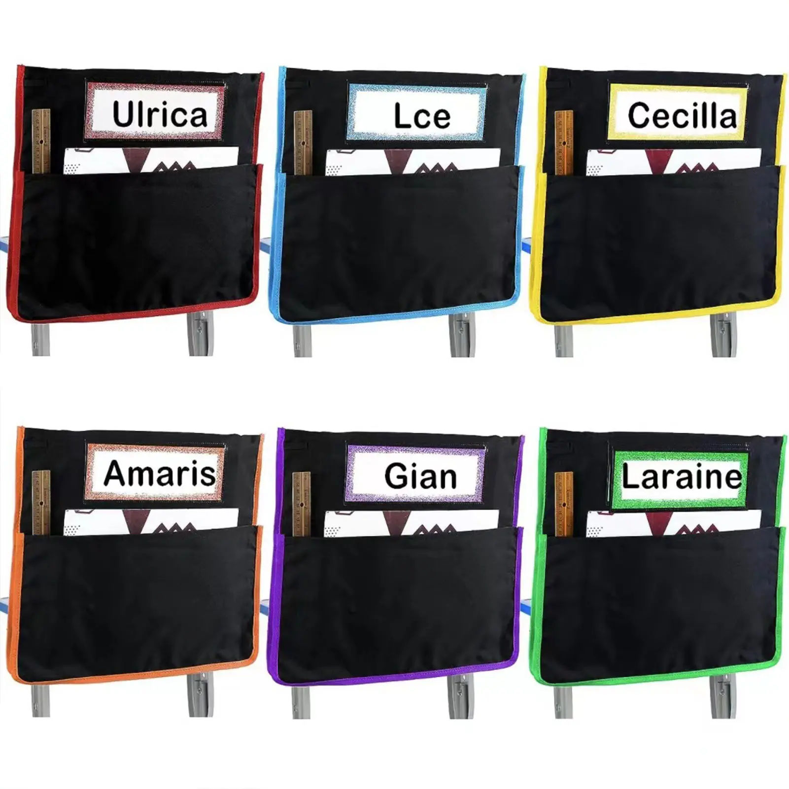 School Seat Chair Storage Pocket Chairback Buddy Organizer Pockets with Label Slot Multiple Pockets for School Home Classroom