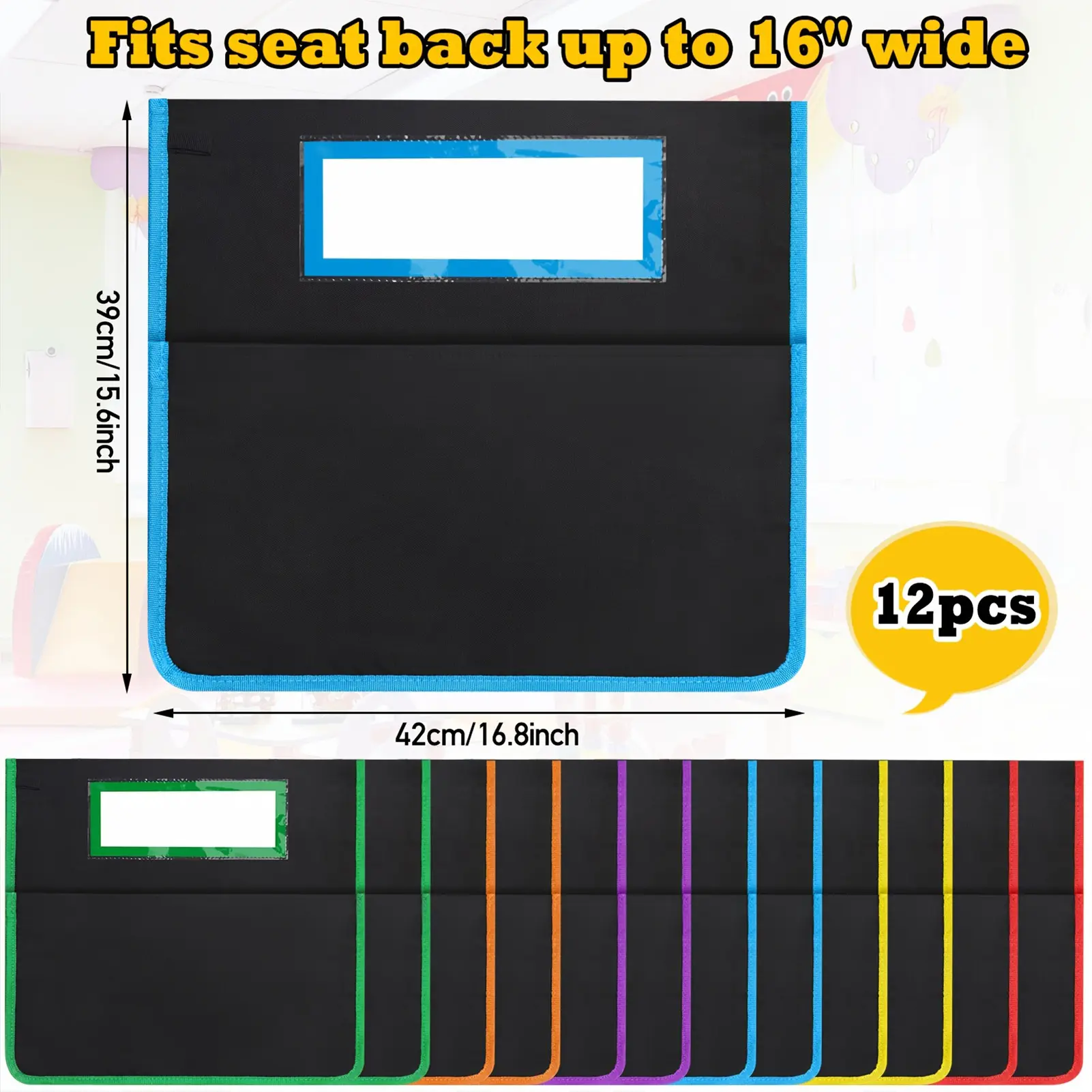 School Seat Chair Storage Pocket Chairback Buddy Organizer Pockets with Label Slot Multiple Pockets for School Home Classroom