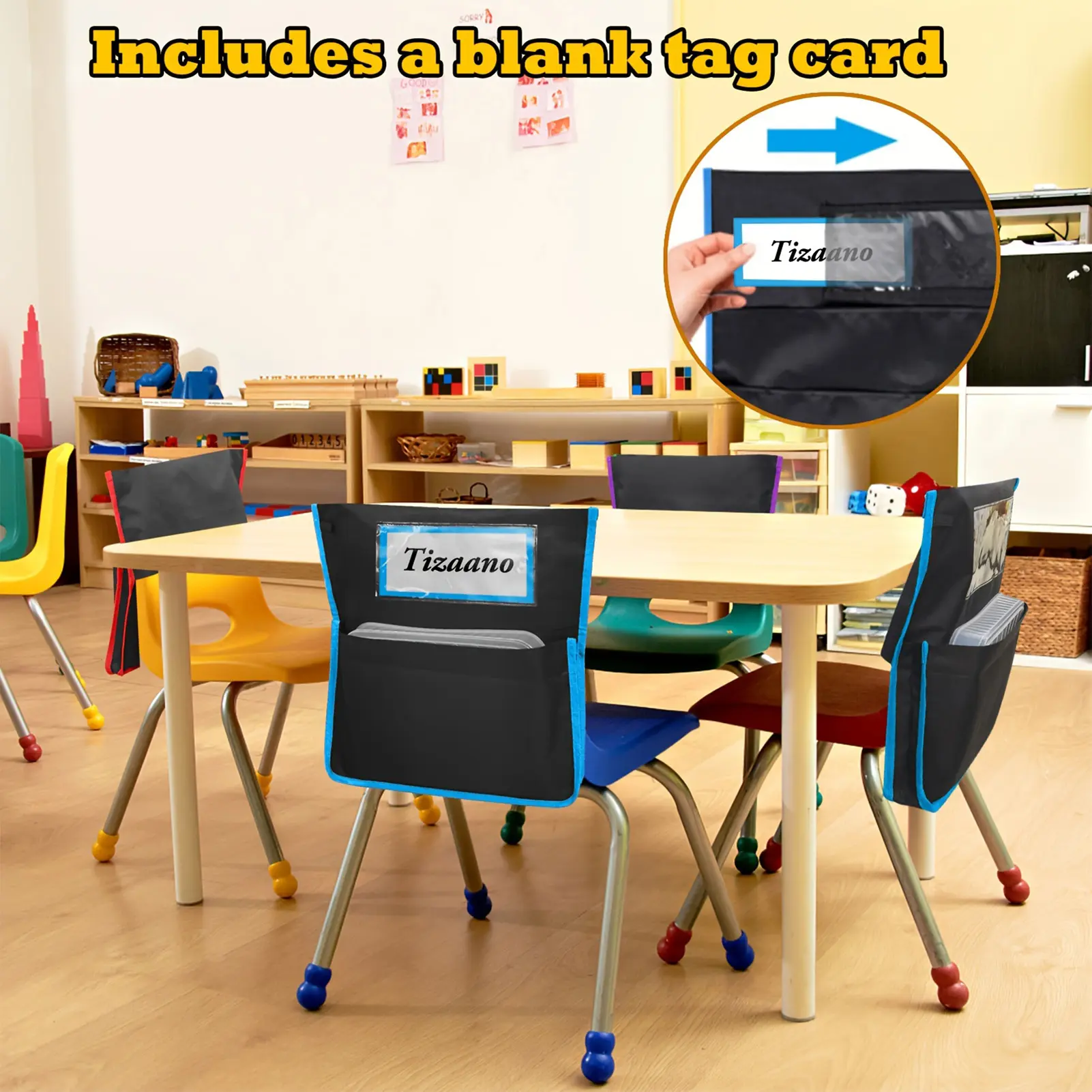 School Seat Chair Storage Pocket Chairback Buddy Organizer Pockets with Label Slot Multiple Pockets for School Home Classroom