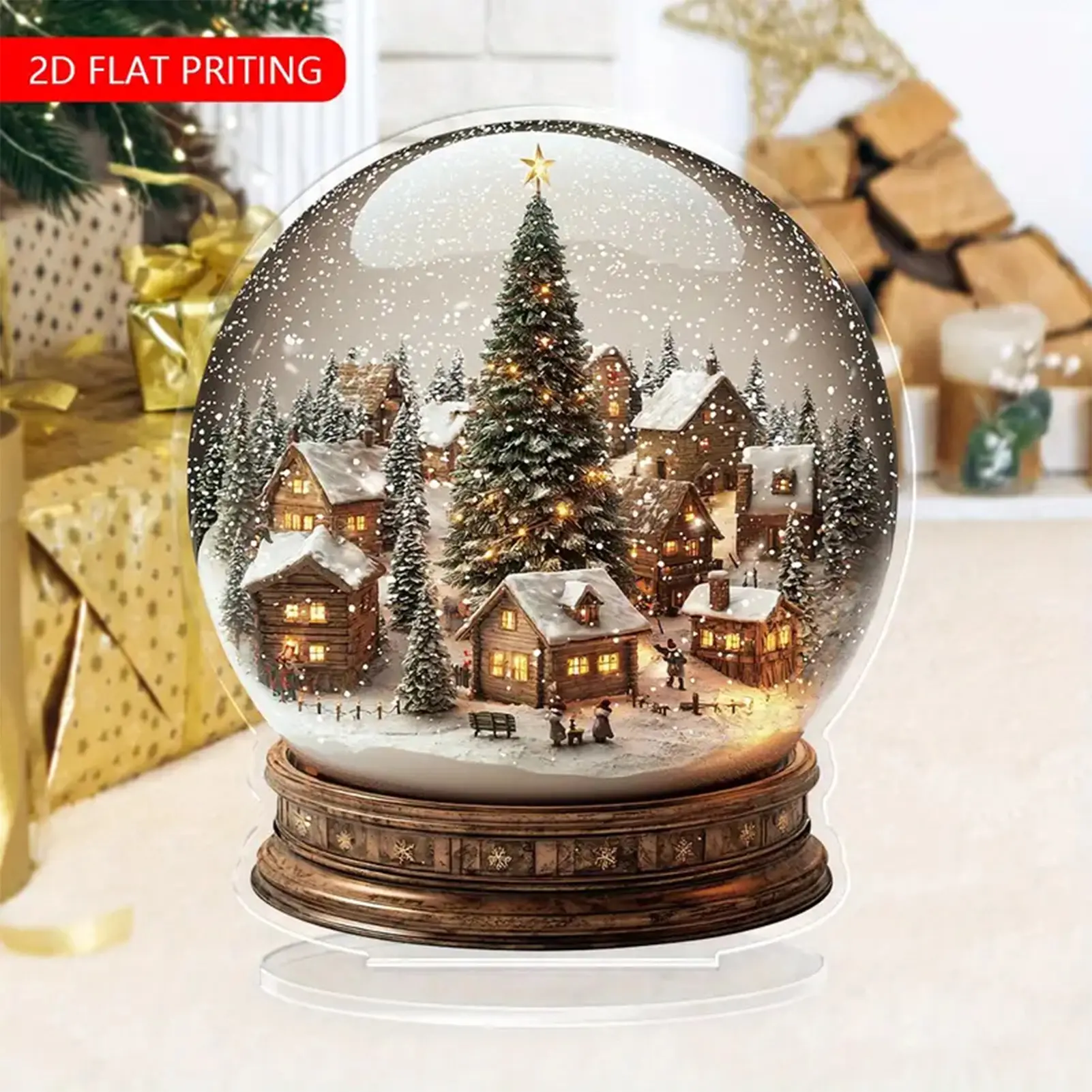 2D Flat Acrylic Imitation Mini Christmas Glass Ball Snowman Christmas Tree Hanging Ornaments DIY Home Decoration Car Pendants