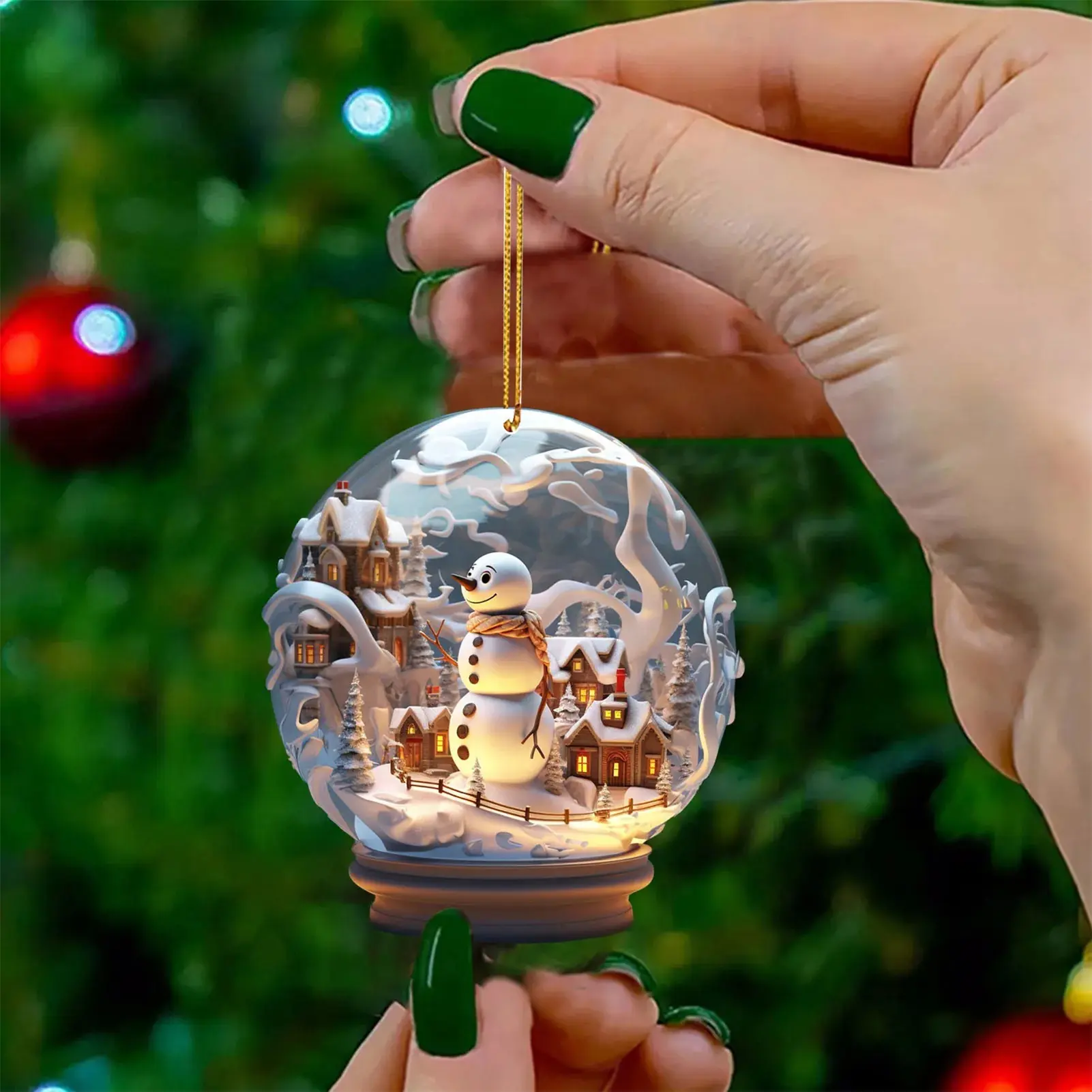 2D Flat Acrylic Imitation Mini Christmas Glass Ball Snowman Christmas Tree Hanging Ornaments DIY Home Decoration Car Pendants