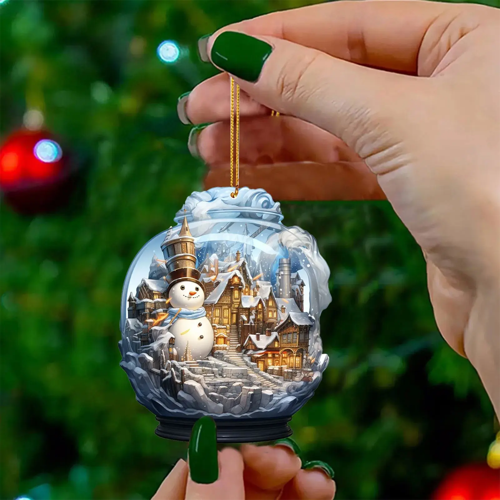 2D Flat Acrylic Imitation Mini Christmas Glass Ball Snowman Christmas Tree Hanging Ornaments DIY Home Decoration Car Pendants