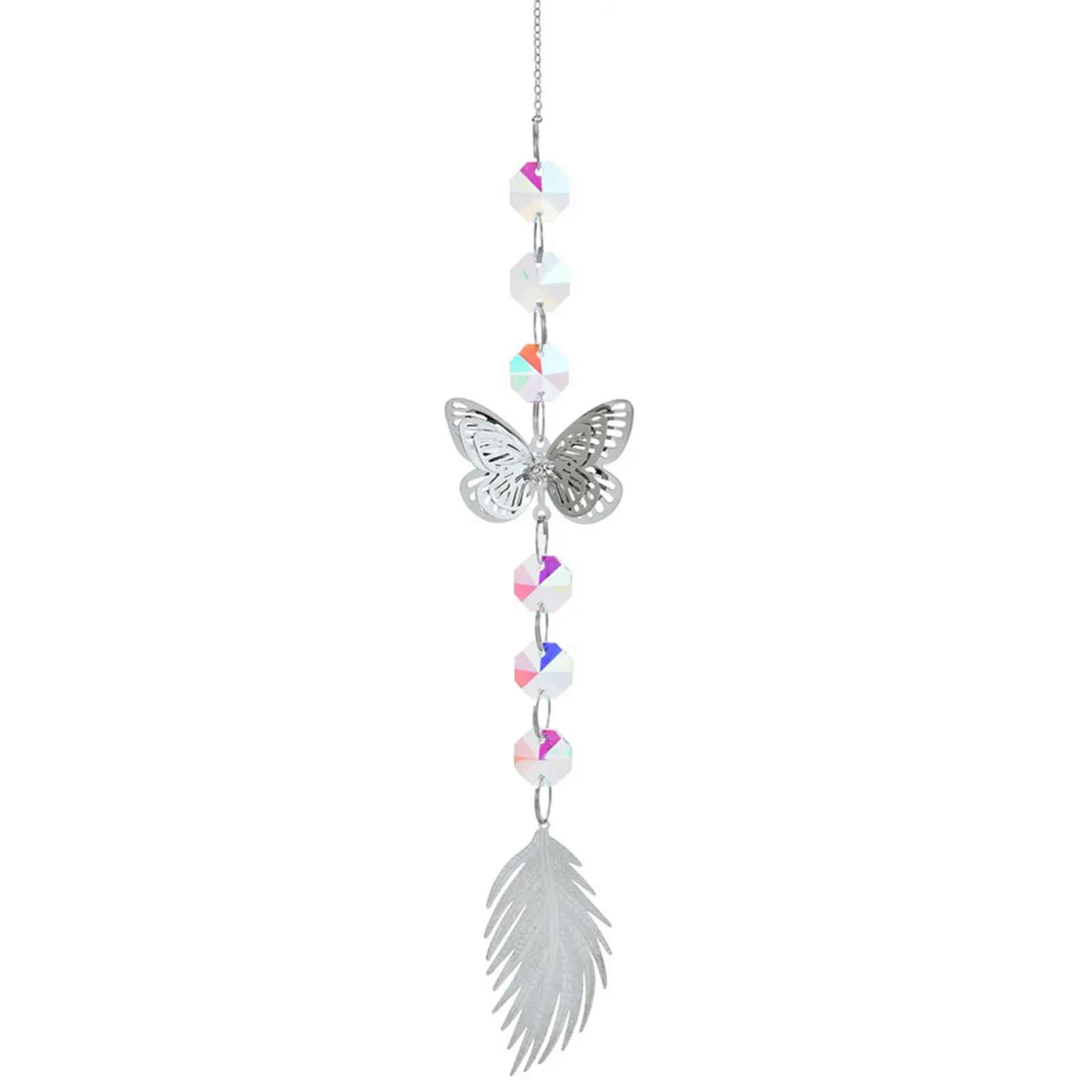 Silver Butterfly Wind Chime Crystal Pendant Ornaments Prism Round Frame Pendant Ornaments Curtain Light Ball Home Decoration