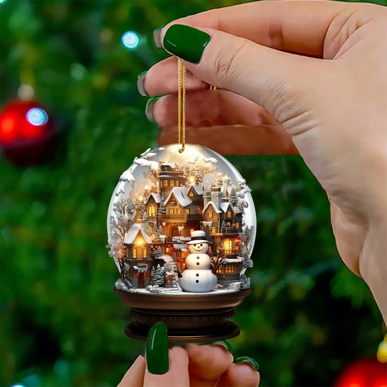 2D Flat Acrylic Imitation Mini Christmas Glass Ball Snowman Christmas Tree Hanging Ornaments DIY Home Decoration Car Pendants