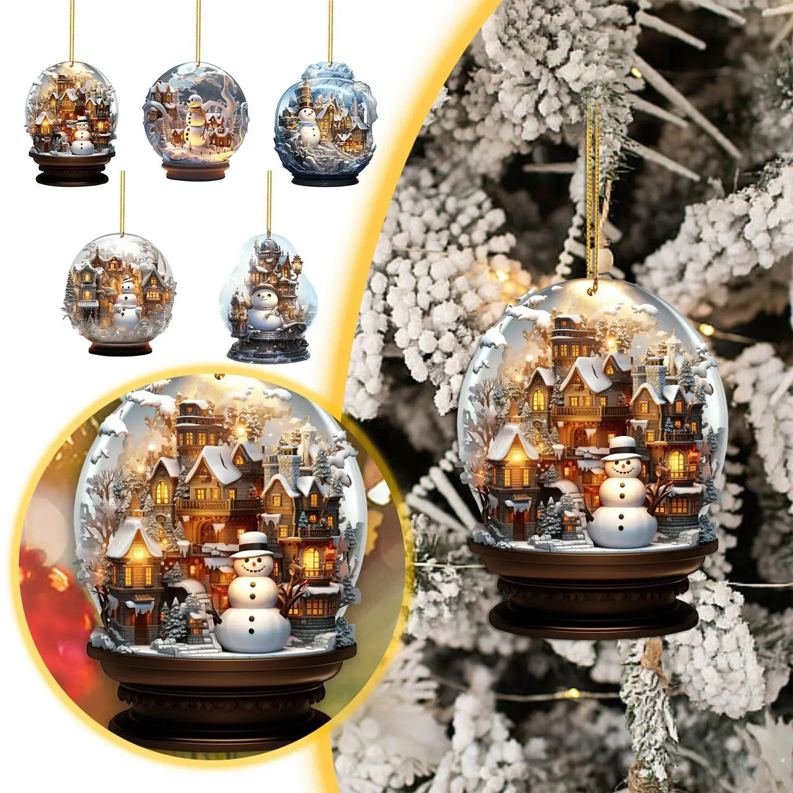2D Flat Acrylic Imitation Mini Christmas Glass Ball Snowman Christmas Tree Hanging Ornaments DIY Home Decoration Car Pendants