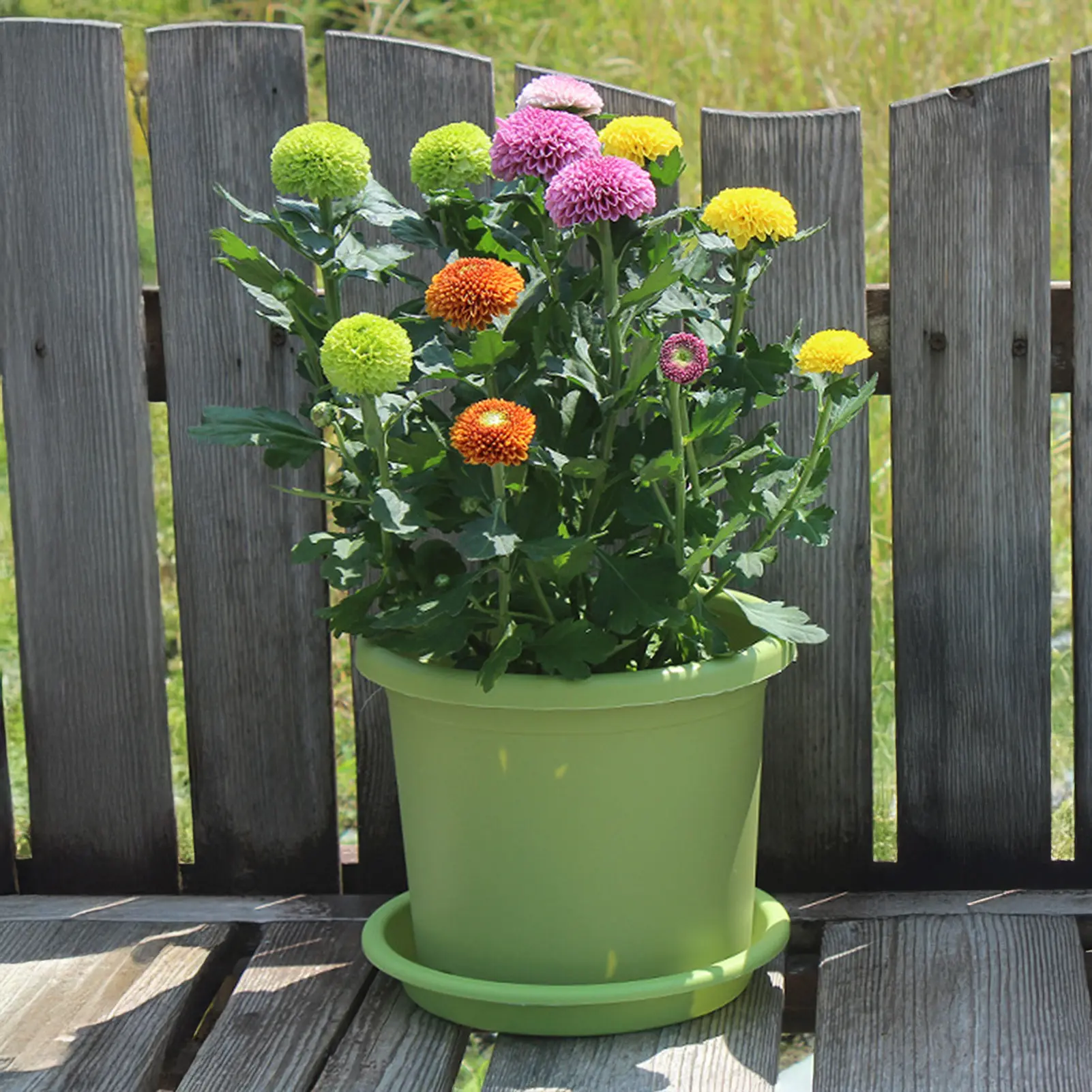 Thickened Resin Flowerpot With Tray Big Vase Rose Hydrangea Planting Pot Home Balcony Decoration Four Seasons Gardening Supplies