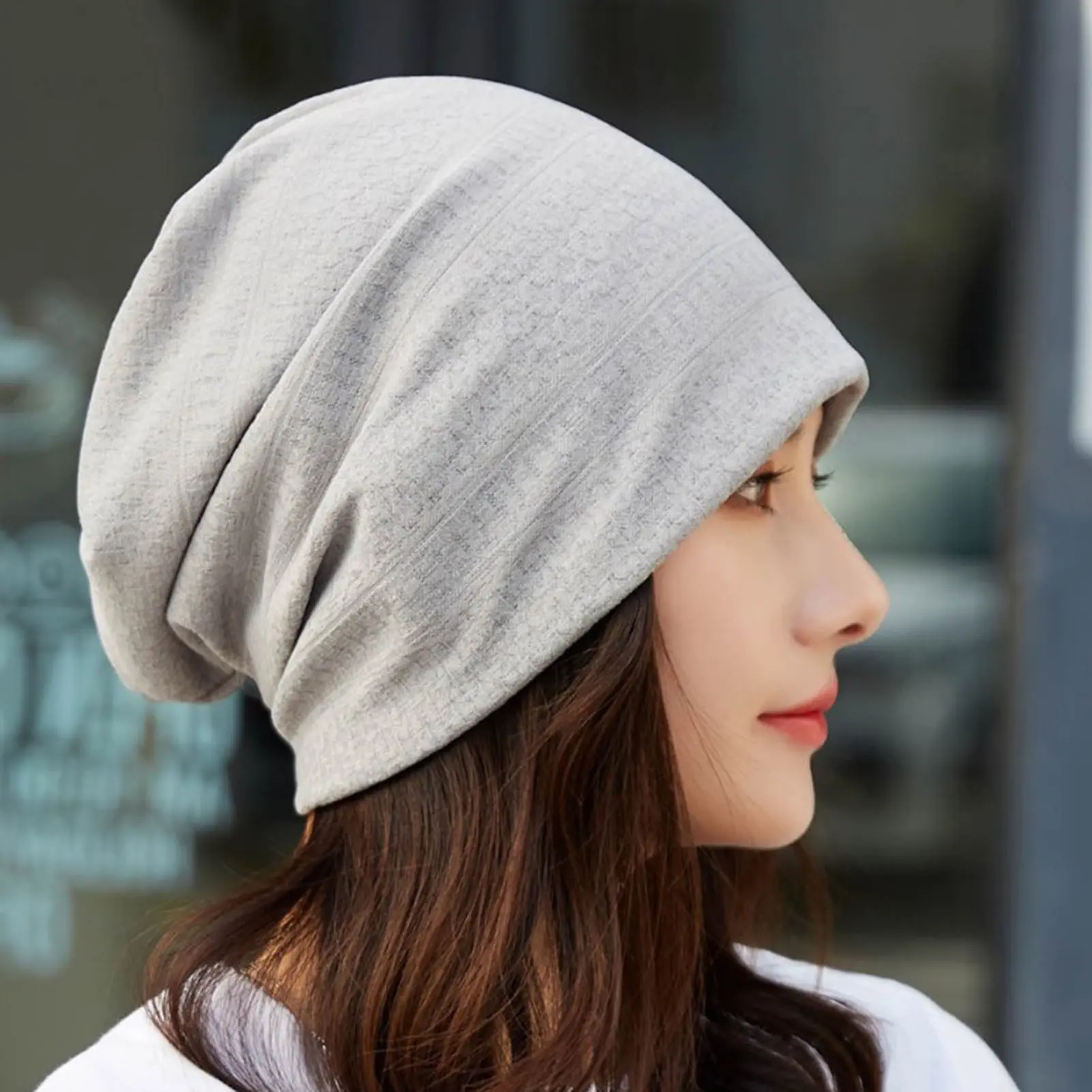Fashion Solid Color Slouchy Cap Fashion Stacked Hat Thin Breathable Knit Beanie For Street Dance Stretchy Slouchy Cap Men Women