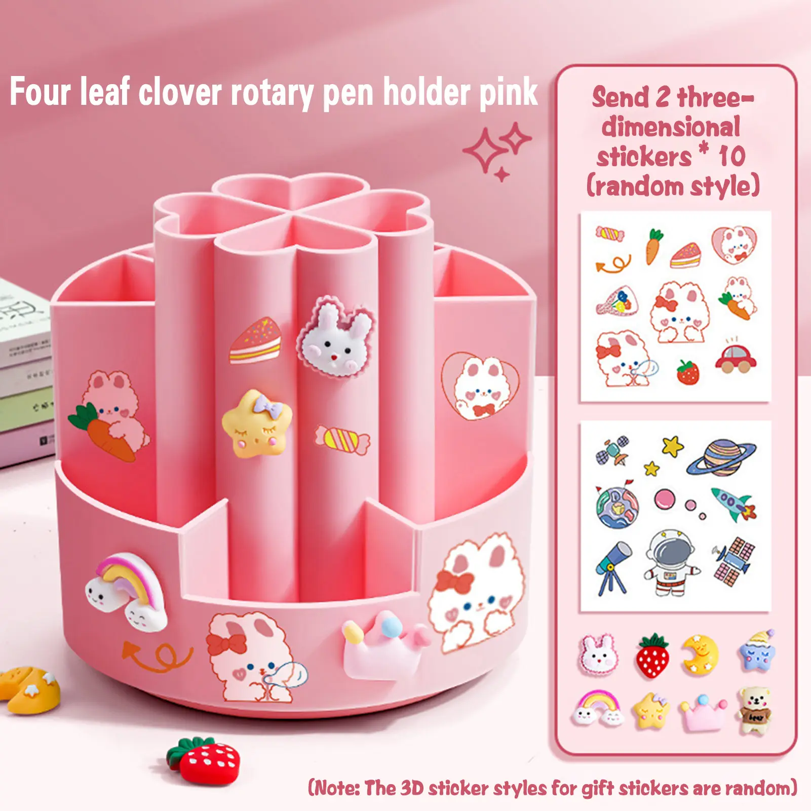 360 Rotating Pen Holder Fun Cartoon Design Multifunctional Desk Storage Box Cosmetic Pen Student Stationery Children's Gifts