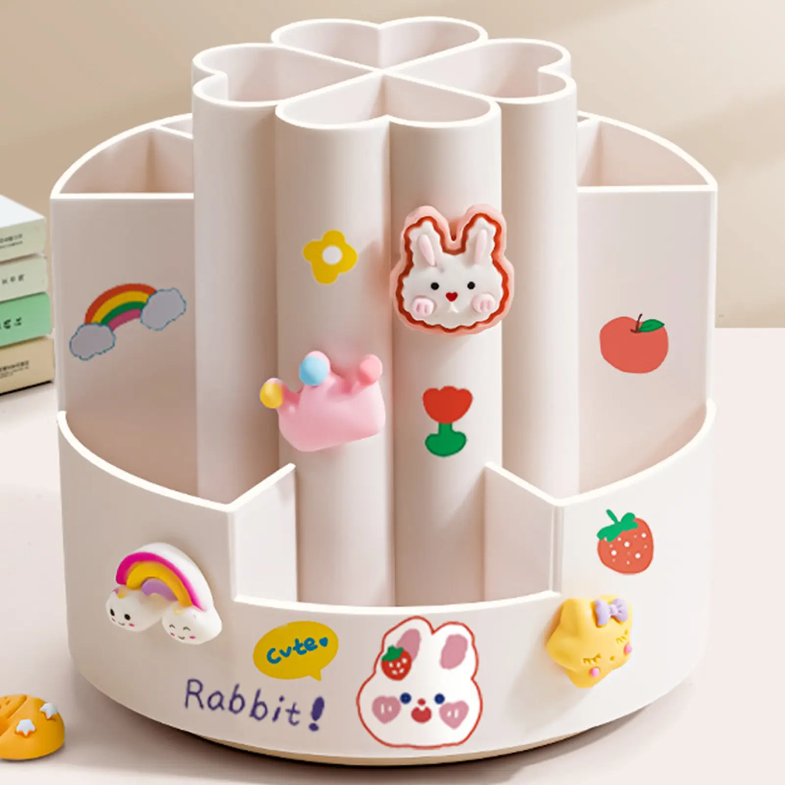 360 Rotating Pen Holder Fun Cartoon Design Multifunctional Desk Storage Box Cosmetic Pen Student Stationery Children's Gifts