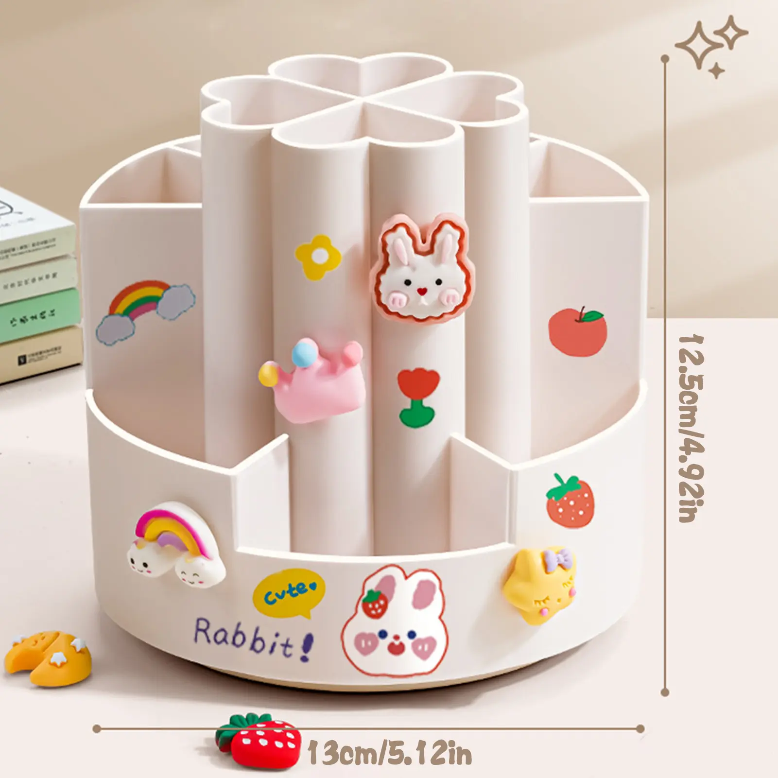 360 Rotating Pen Holder Fun Cartoon Design Multifunctional Desk Storage Box Cosmetic Pen Student Stationery Children's Gifts