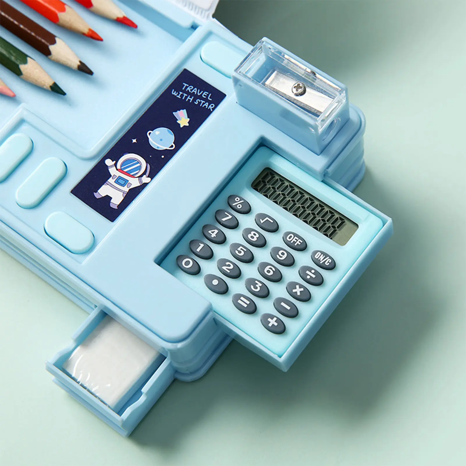 Cartoon Stationery Organizer Box Plastic Pencil Case Unicorn Bear Astronaut Stationery with Calculator Stationery Accessories