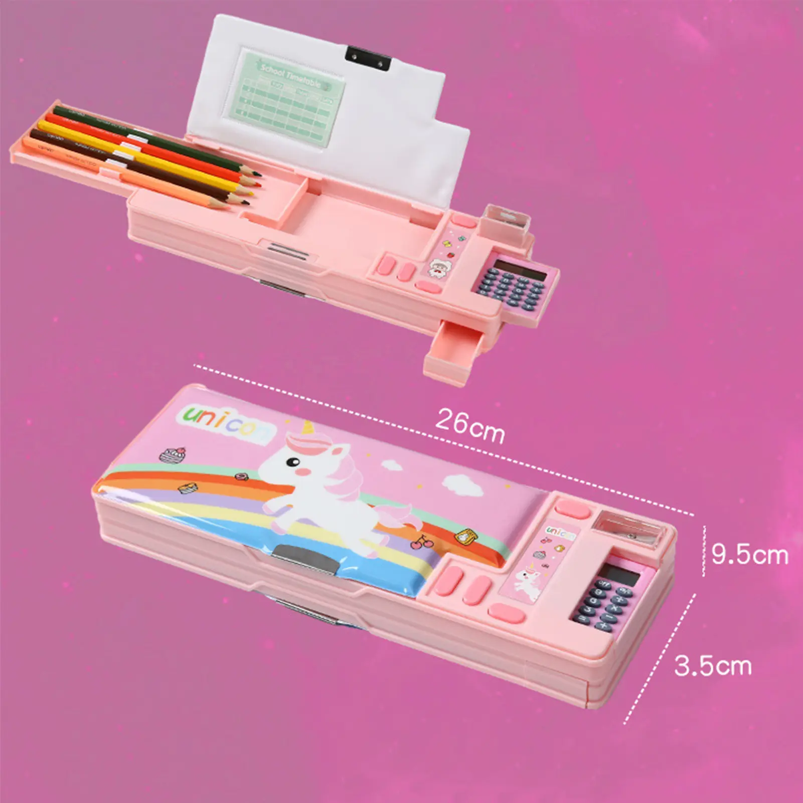 Cartoon Stationery Organizer Box Plastic Pencil Case Unicorn Bear Astronaut Stationery with Calculator Stationery Accessories