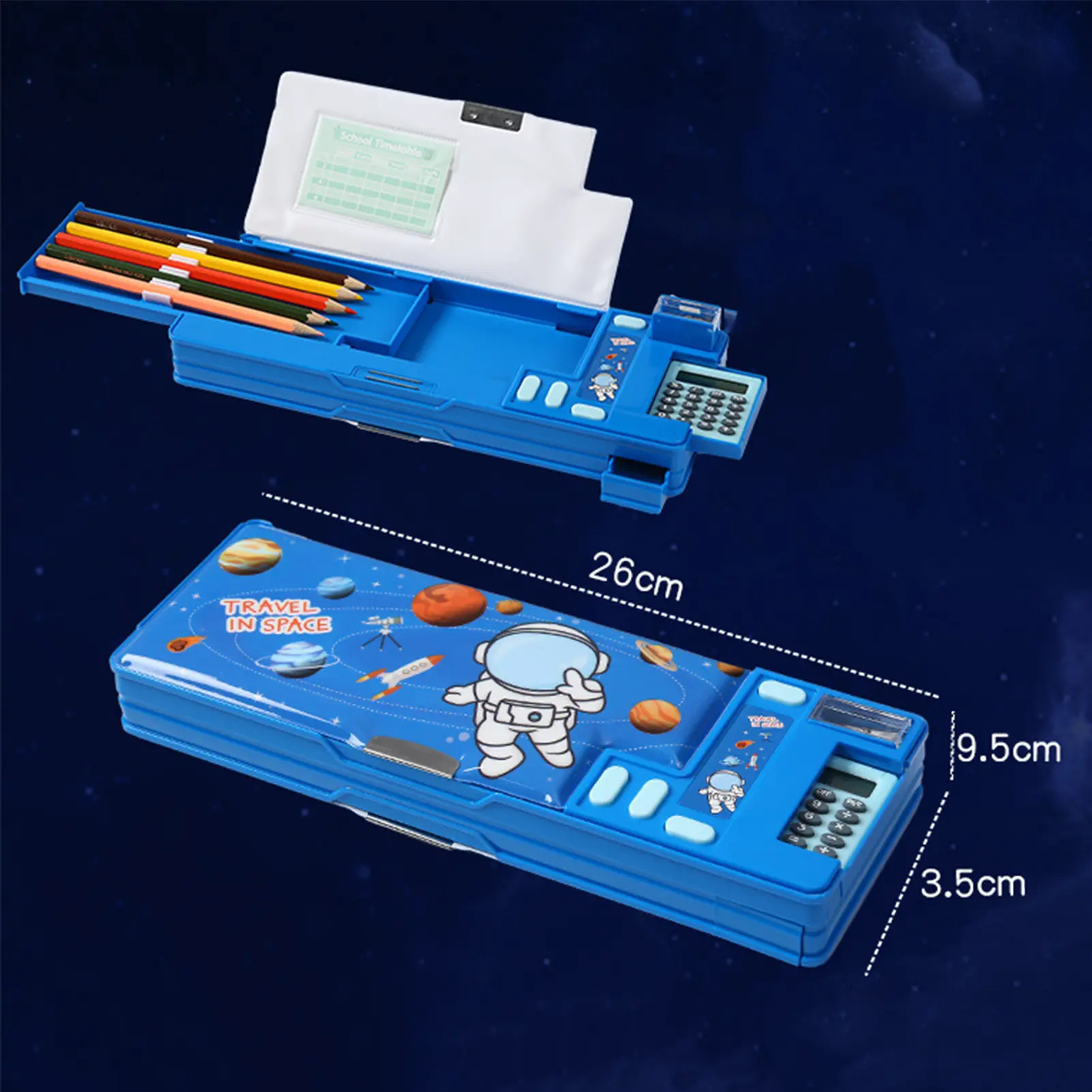 Cartoon Stationery Organizer Box Plastic Pencil Case Unicorn Bear Astronaut Stationery with Calculator Stationery Accessories