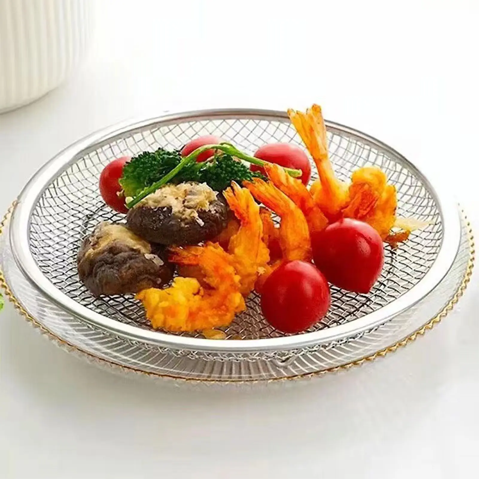 Outdoor Barbecue Frying Oil Drain Rack Stainless Steel Mesh Filter Basket With Tray Multifunctional Kitchen Binaural Mesh Screen